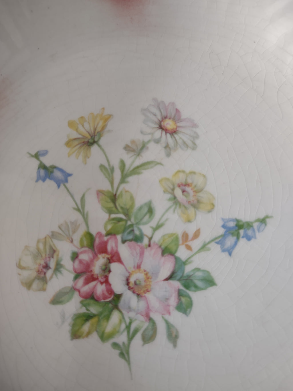 Vintage 9.5" Serving Bowl Scalloped Edge Gold Maroon Trim Floral (Lot 5045)