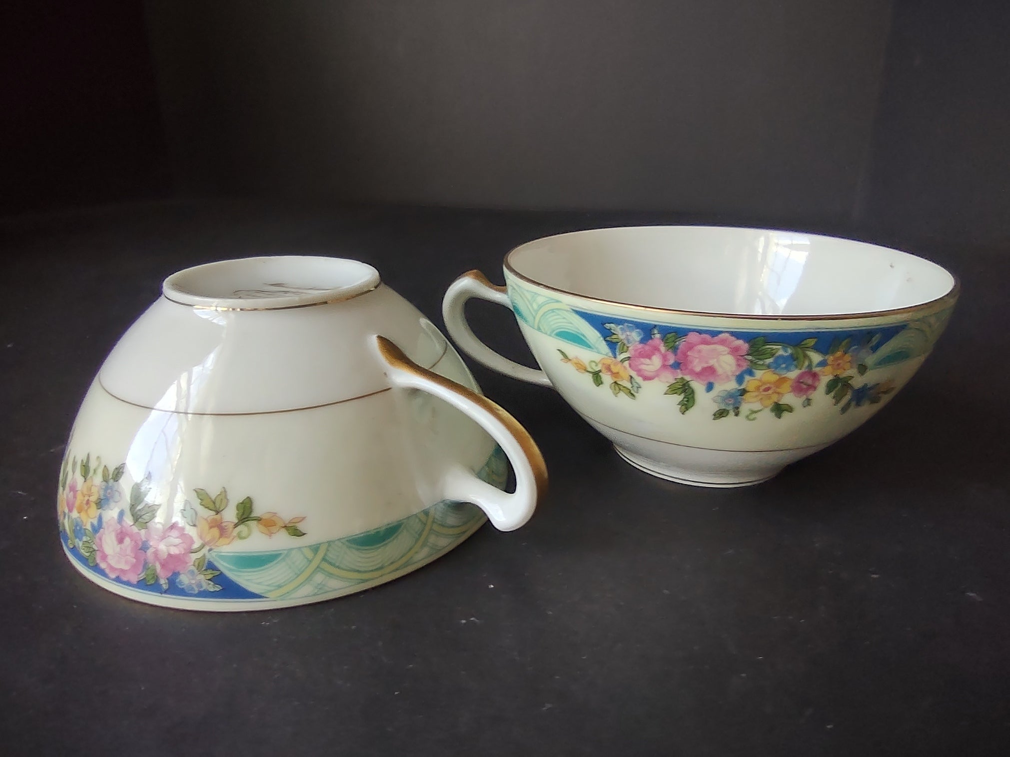 Haviland Limoges Massachusetts 2 x Tea Cup ONLY Blue Floral (lot 936)