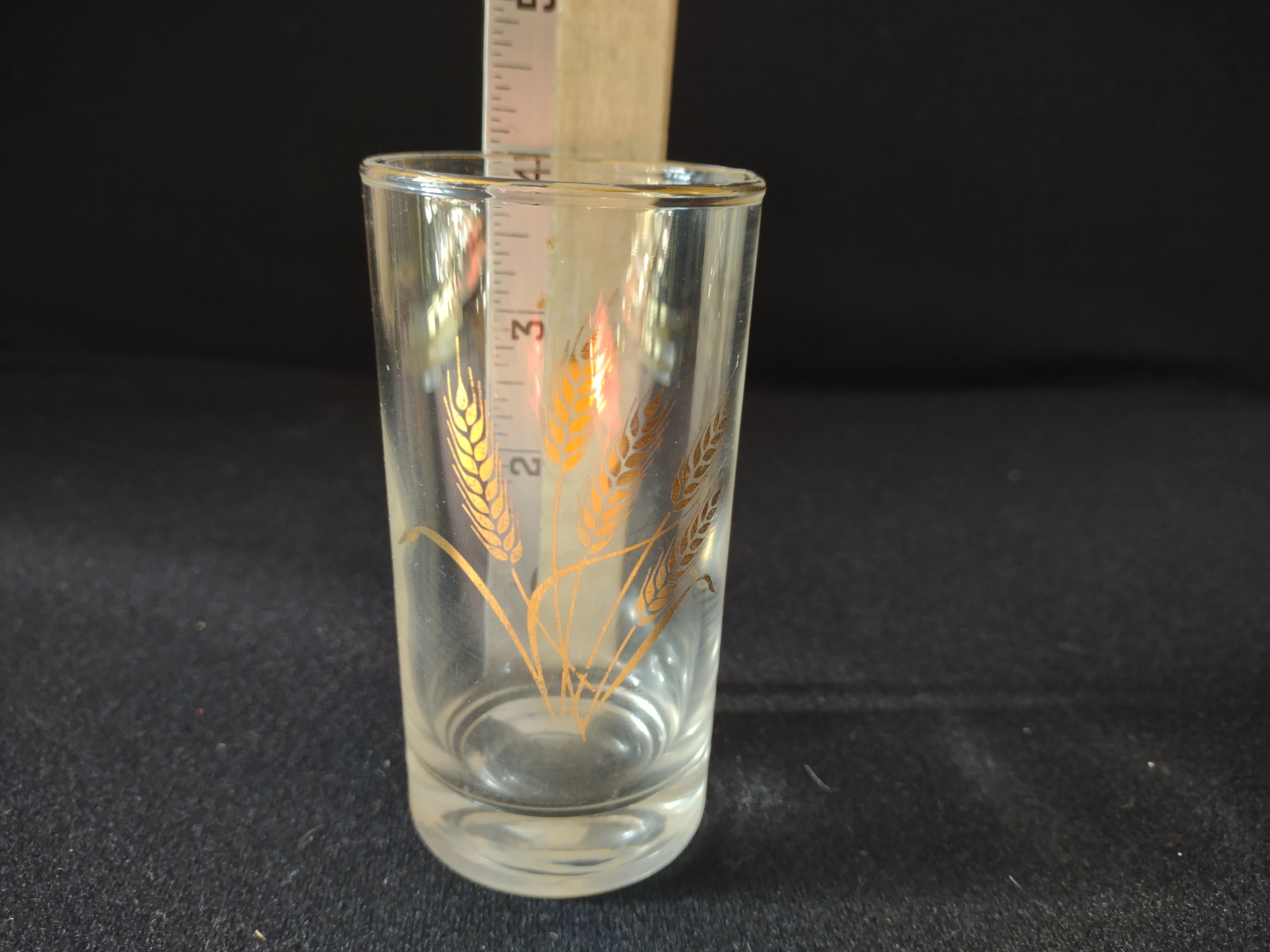 Vintage Homer Laughlin 22k Golden Wheat 4" Juice Drinking Glass x 4 (lot 5173)
