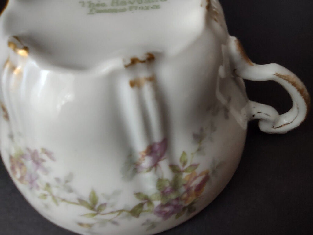 Haviland Limoges France Purple Yellow Rose Gold Trim Teacup & Saucer (lot 711)