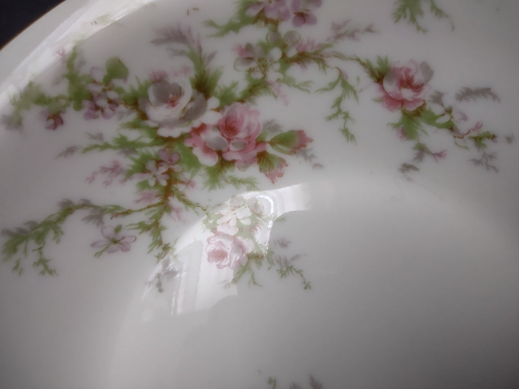 Haviland Limoges Cream SoupBowl Plate Pink White Cabbage Rose Moss (lot 906)