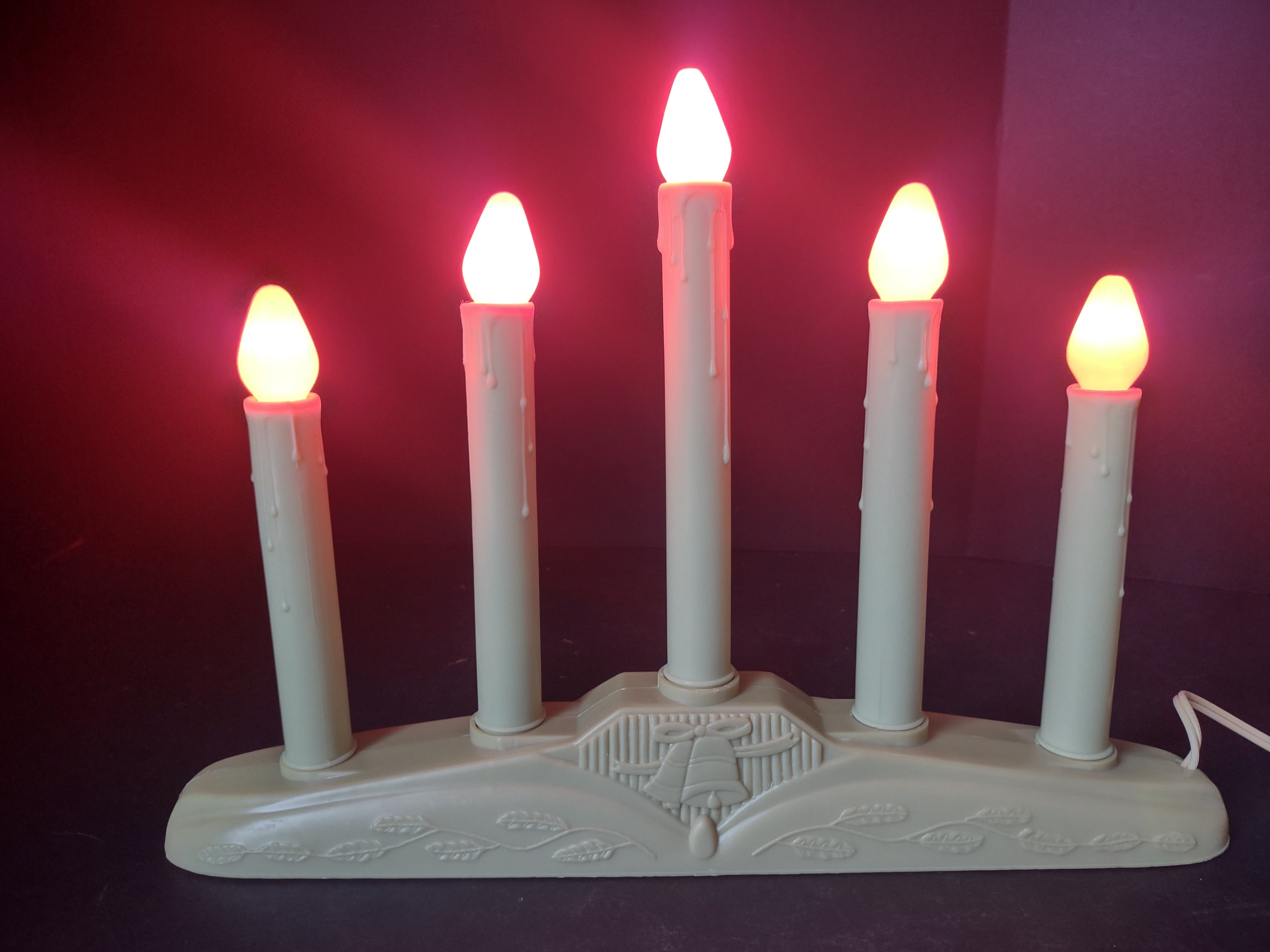 2 x Christmas Window 5 Candle Drip Orange Lights Bell Candelabra (lot 2302)