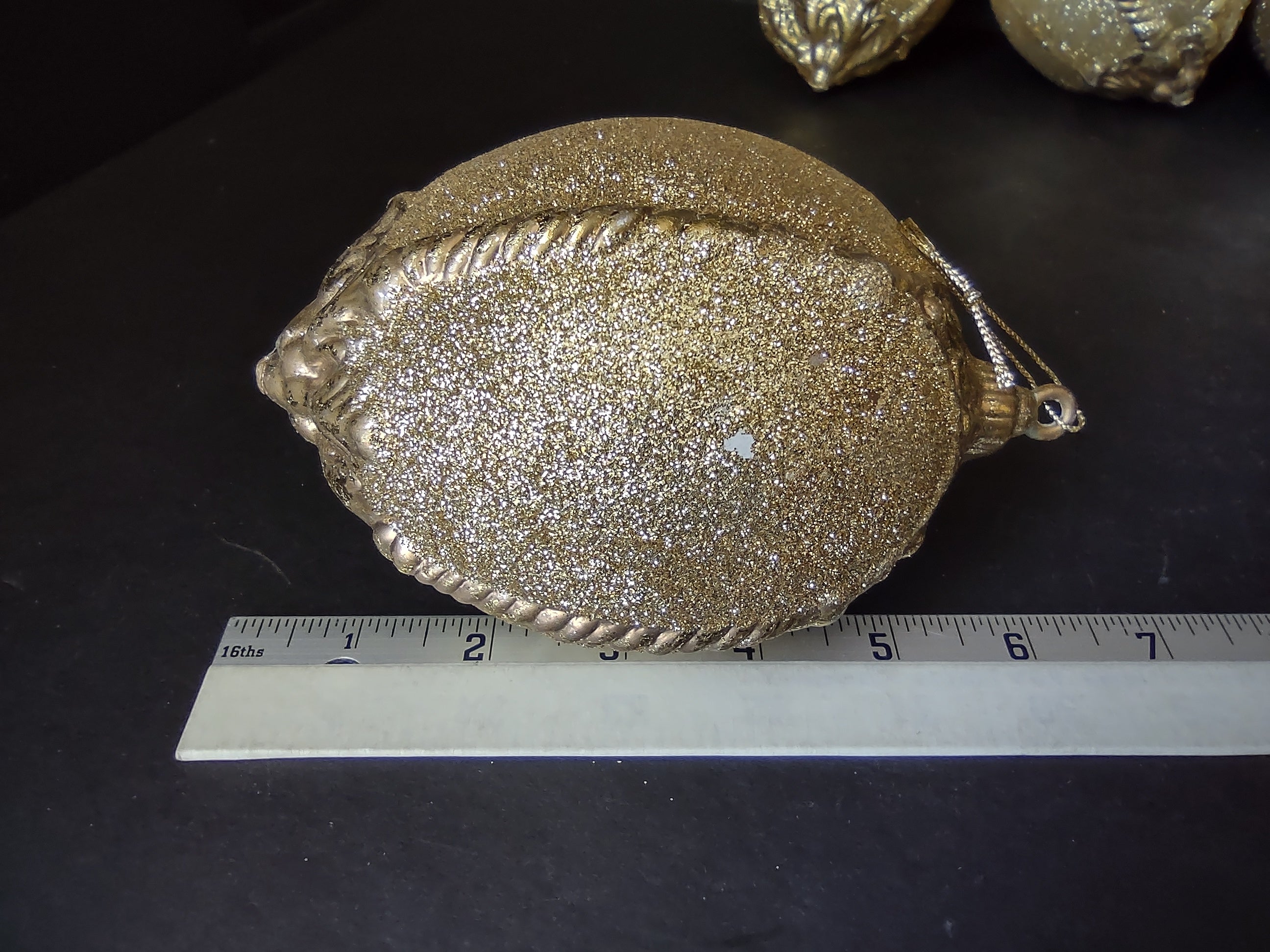 Lot of 4 Round Golden Glittery Christmas Ornaments (lot 1746)