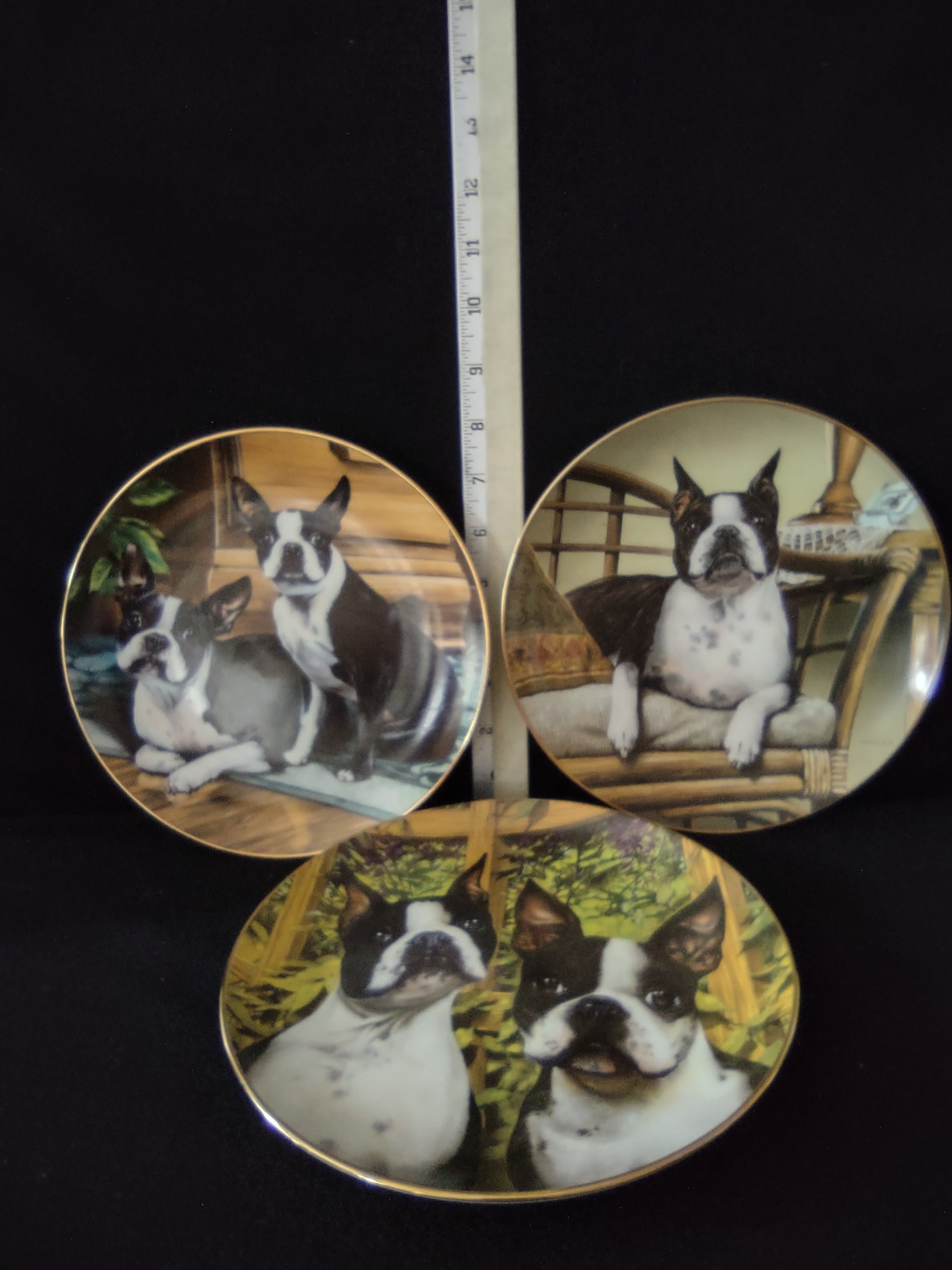 Vintage Danbury Mint Collectible Boston Terrier Dan Hatala Set Of 3 (Lot 4009)