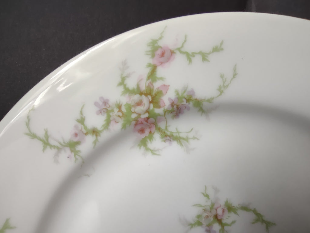 Haviland Limoges Dinner Plate 9-3/4" Pink White Cabbage Rose Moss (lot 909)