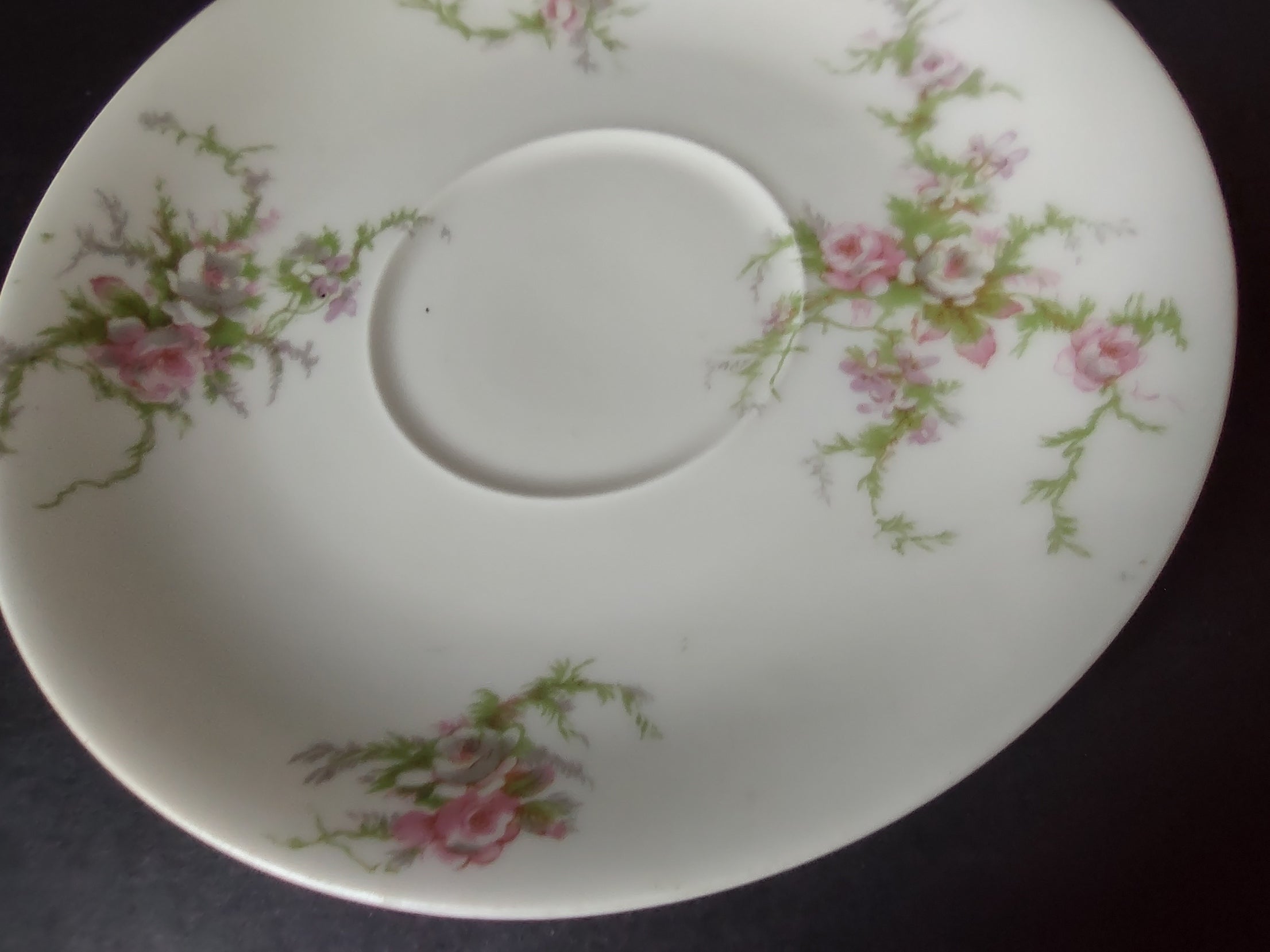 Haviland Limoges Saucer ONLY Pink White Cabbage Rose Moss (lot 910)