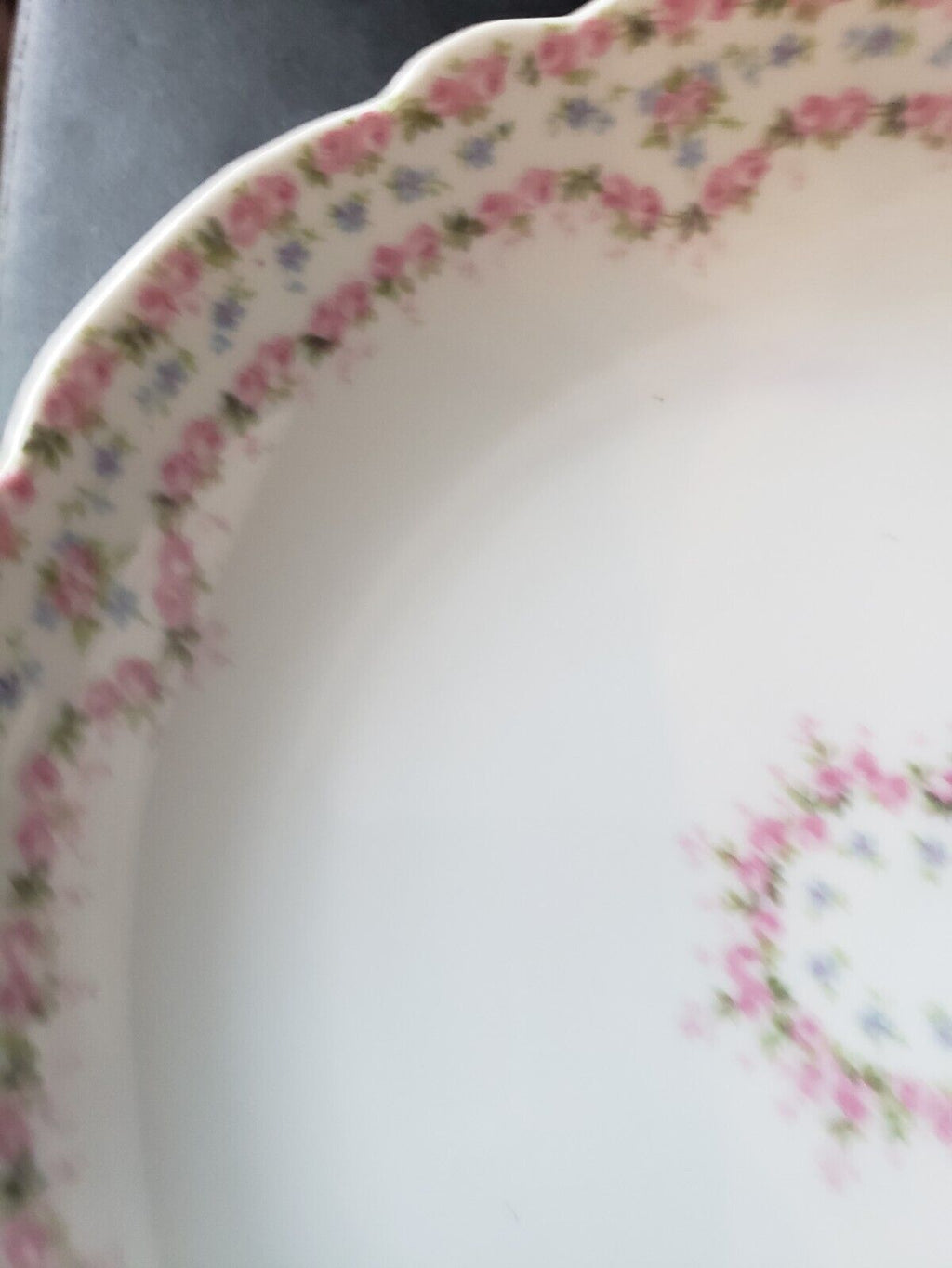 JP France Cream Soup Salad Bowl 7" Double Rose Garland Blue Pink Flower (lot 645