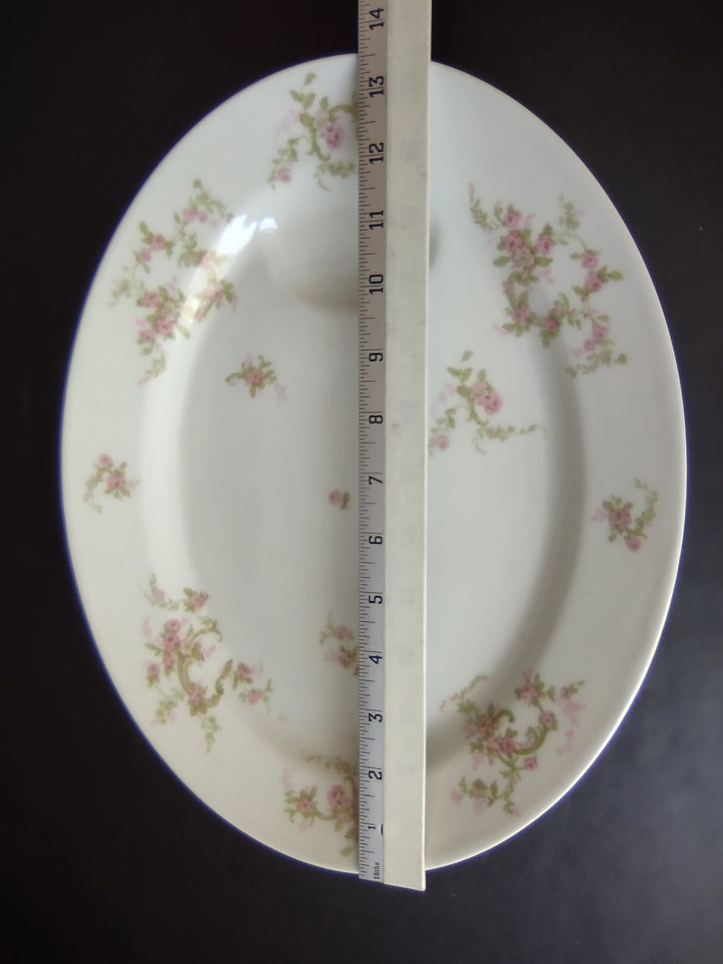 Haviland Limoges Oval Serving Platter 13-1/2" Pink Rose Green Ribbon (lot 888)
