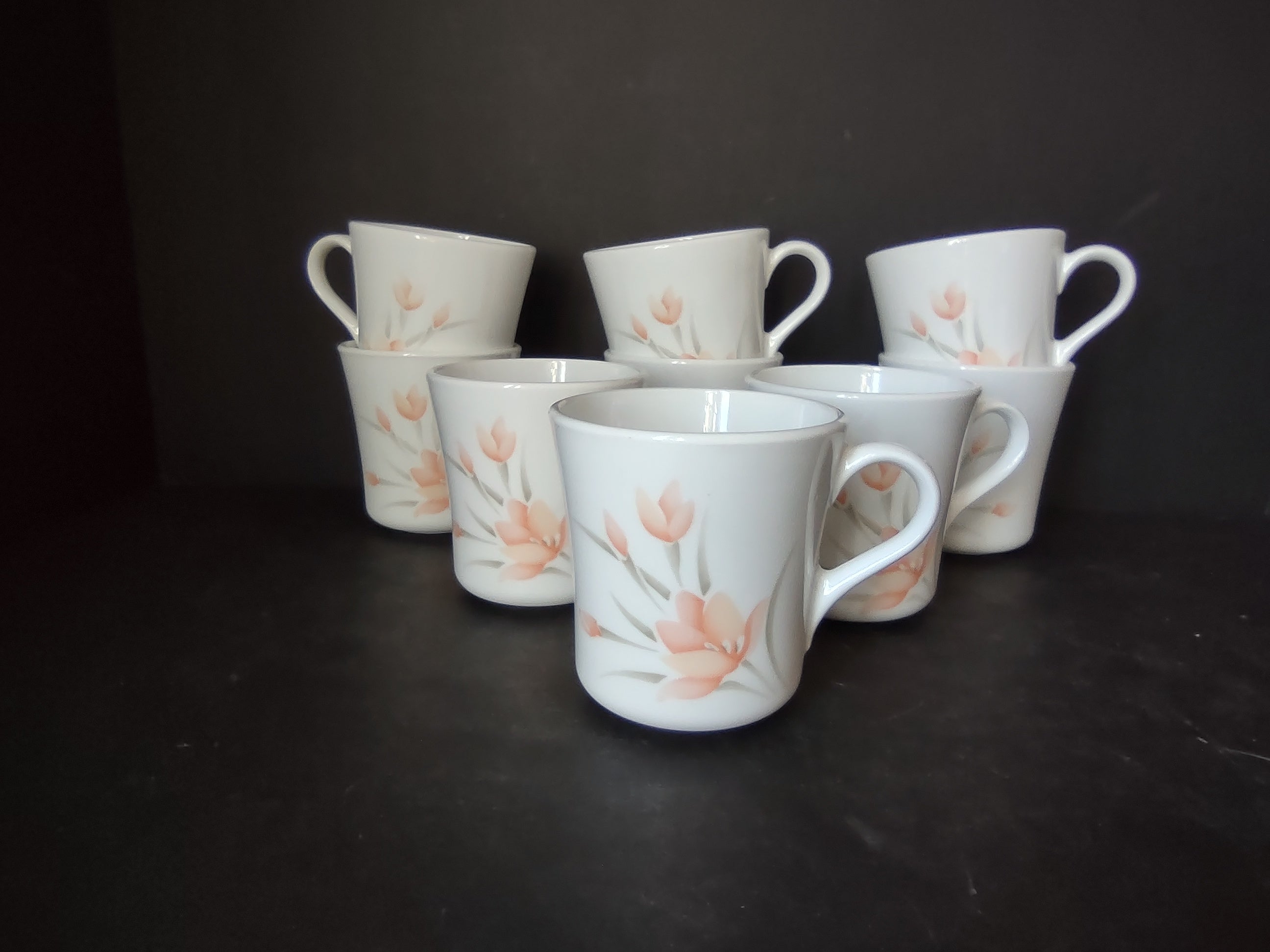 Corelle Peach Floral Tea Coffee Cup Mug x 9 (lot 2966c)