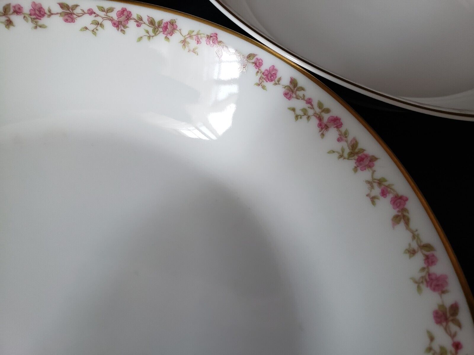 Haviland Limoges France 3 x Coupe Soup Plate Gold Trim Pink Rose Garland lot 568
