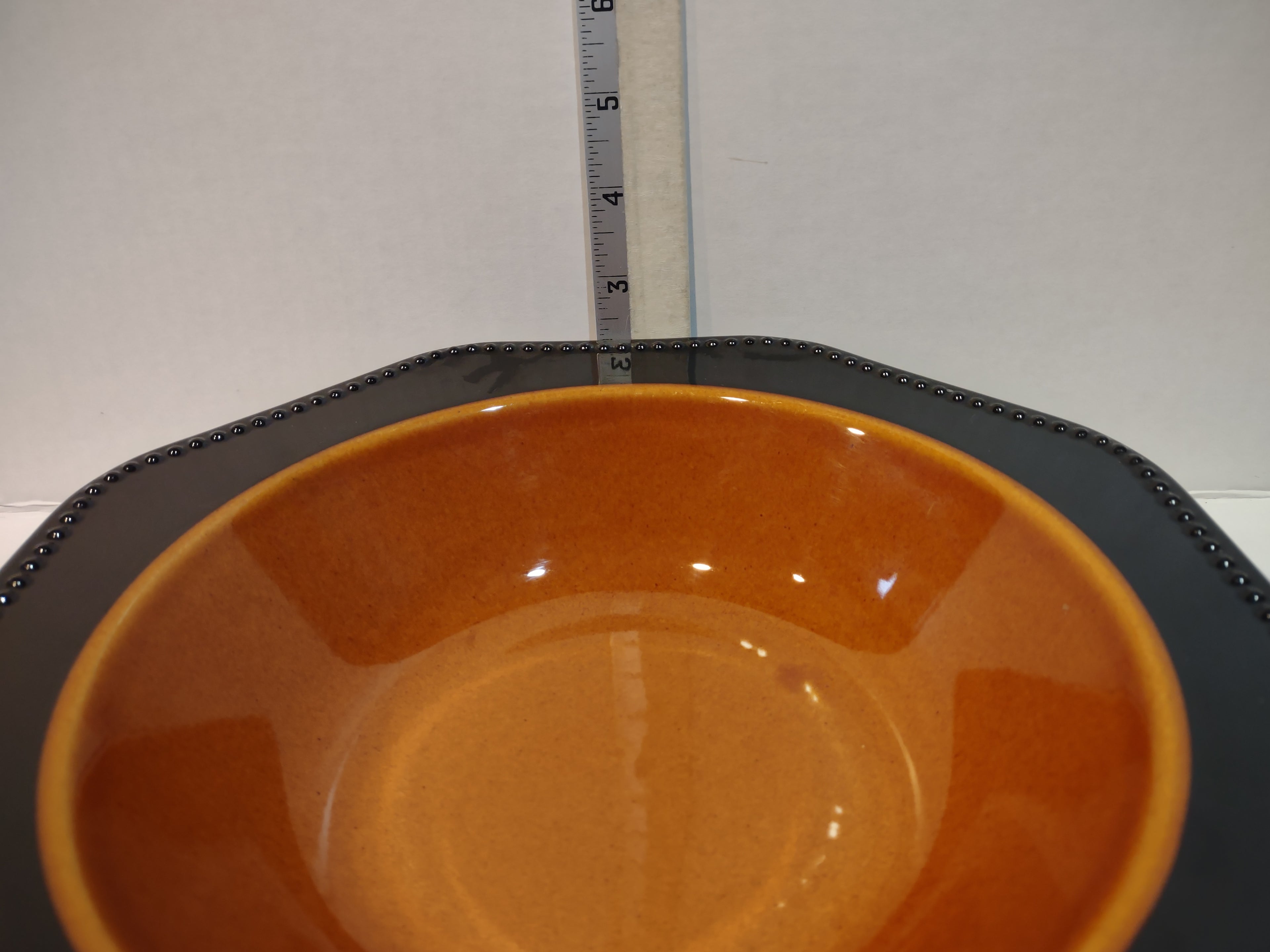 Vintage MCM Ironstone Amber Octagon Serving Bowl 10" USA Oven Proof (lot 5004)