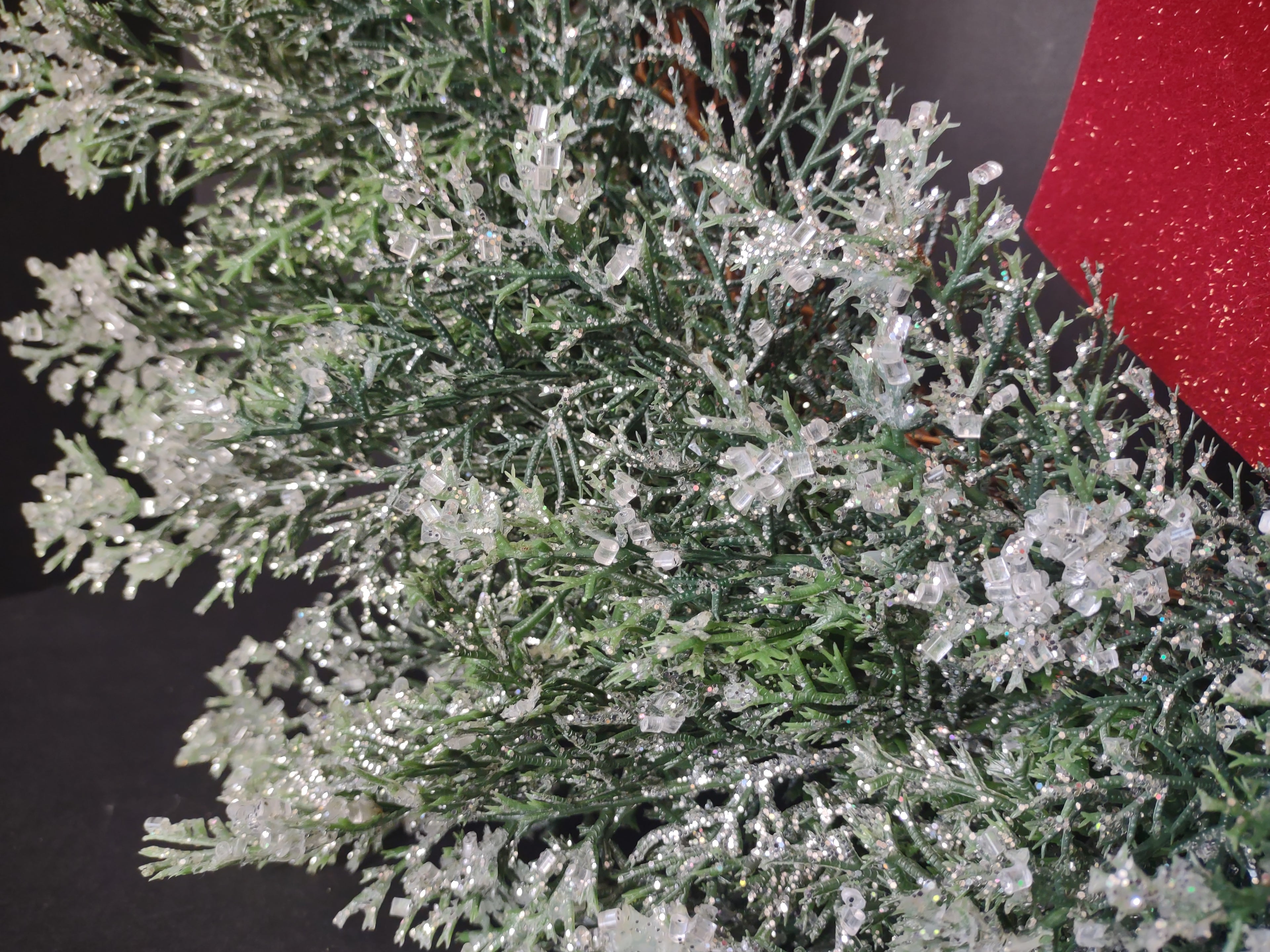Vintage Christmas Iced Glitter Sparkly Front Door Wreath Red Bow 20" (lot 1176)