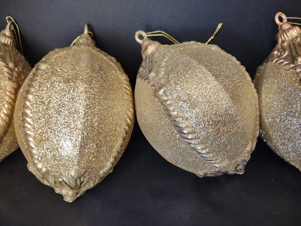 Lot of 4 Round Golden Glittery Christmas Ornaments (lot 1746)