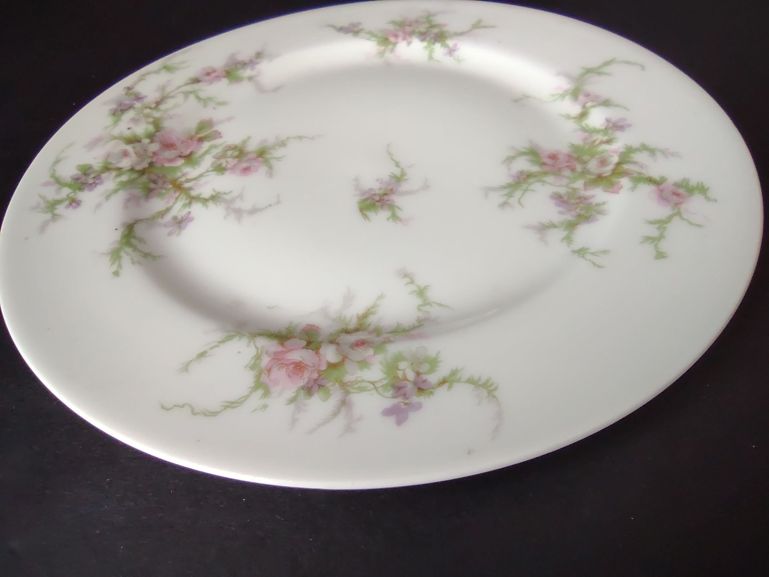 Haviland Limoges Dessert/Salad Plate Pink White Cabbage Rose Moss (lot 904)