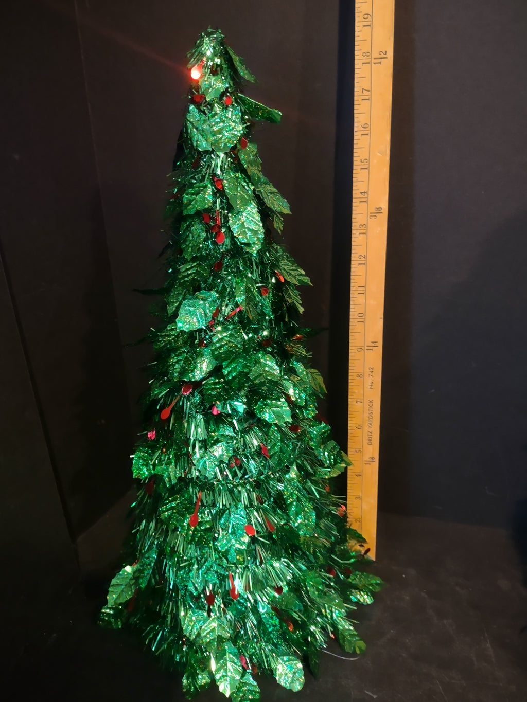 Set of 2 Christmas Tinsel Green Cone Tree Tabletop x 2 (lot 3182)
