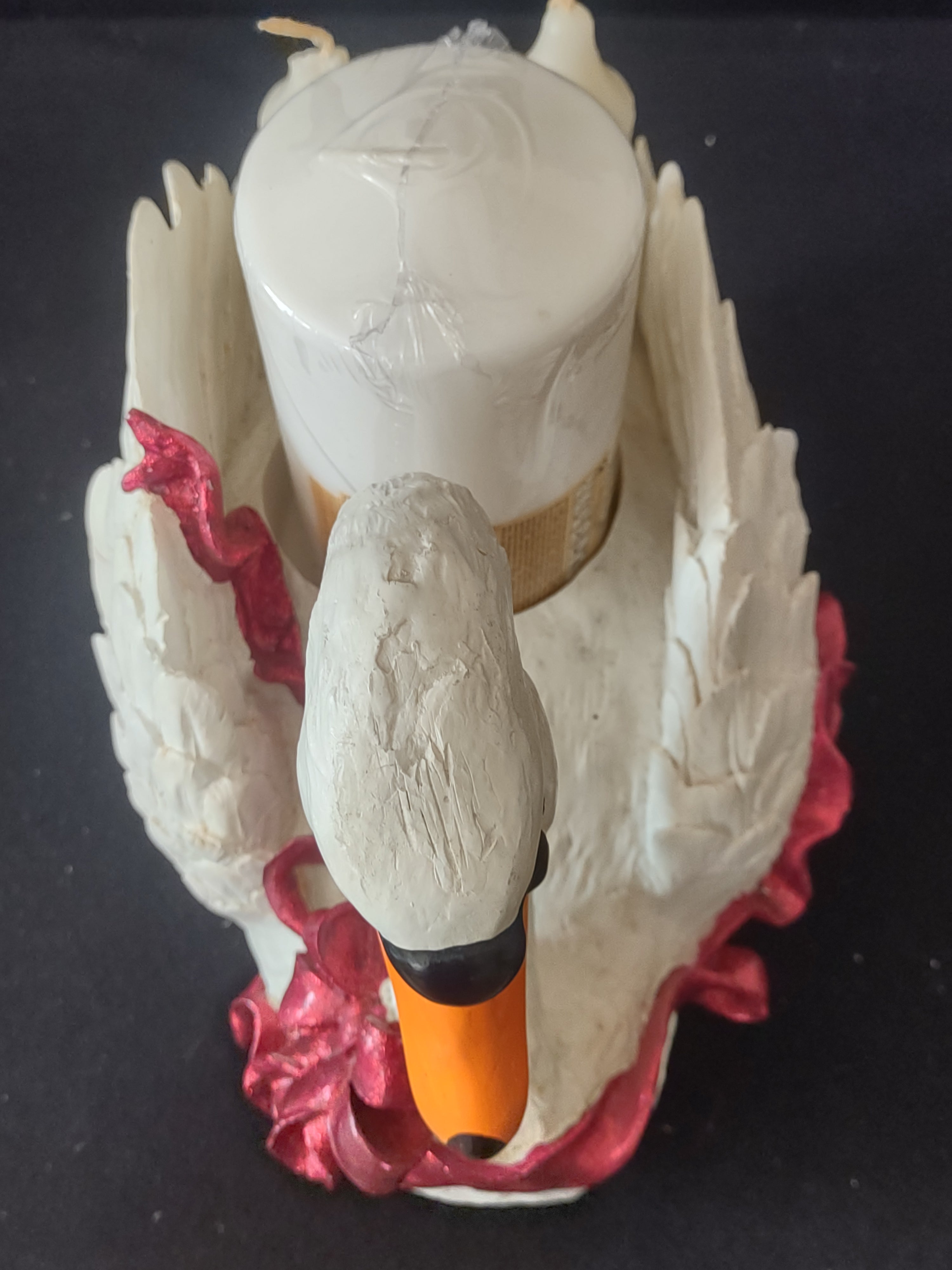 Vintage Musical Swan 3 Candle Holder Red Ribbon Bow (Lot 3573)