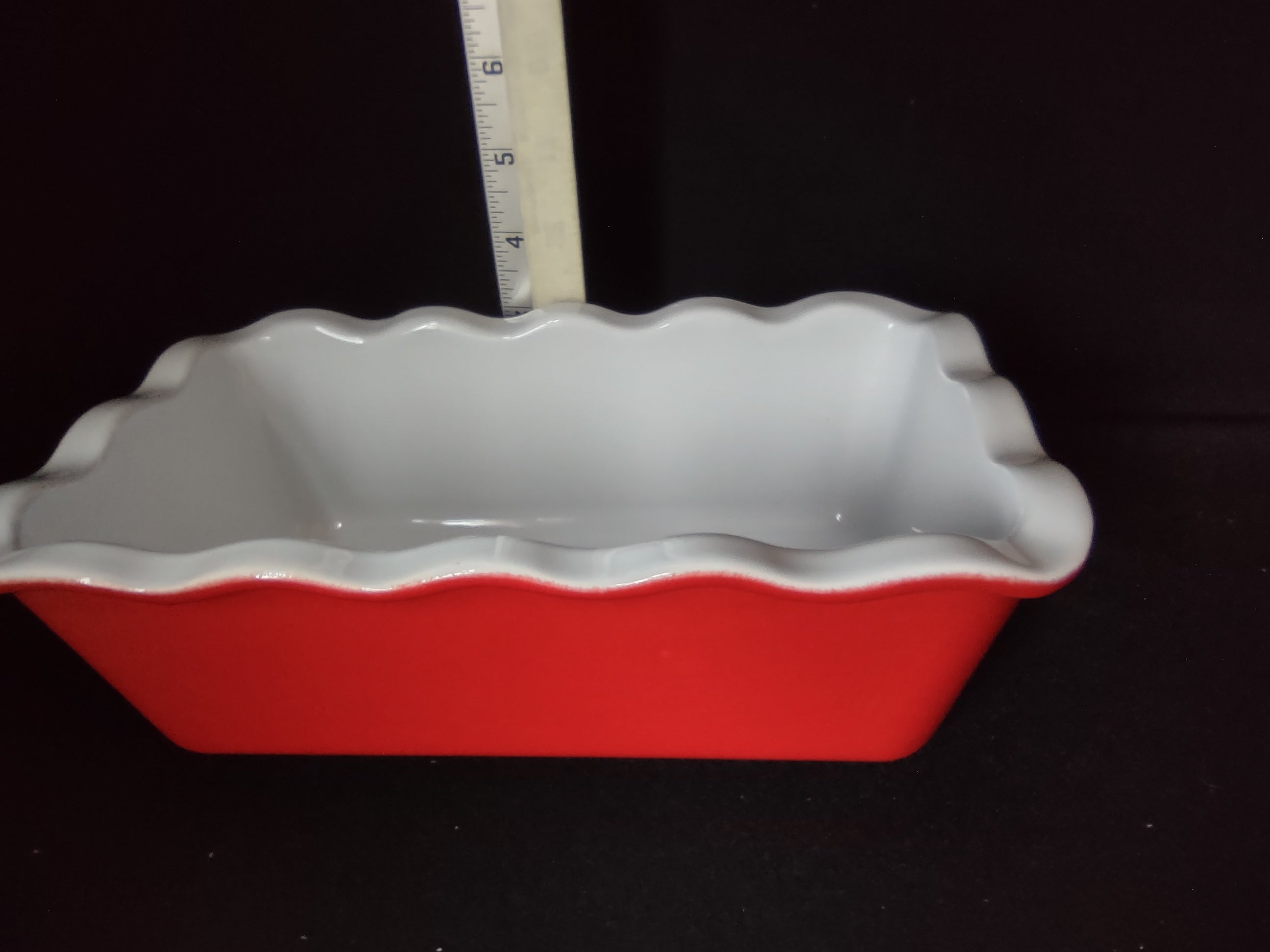 Emile Henry Vtg Loaf Pan Scalloped Edge Baking Dish France 6164 Red (lot 2773c)