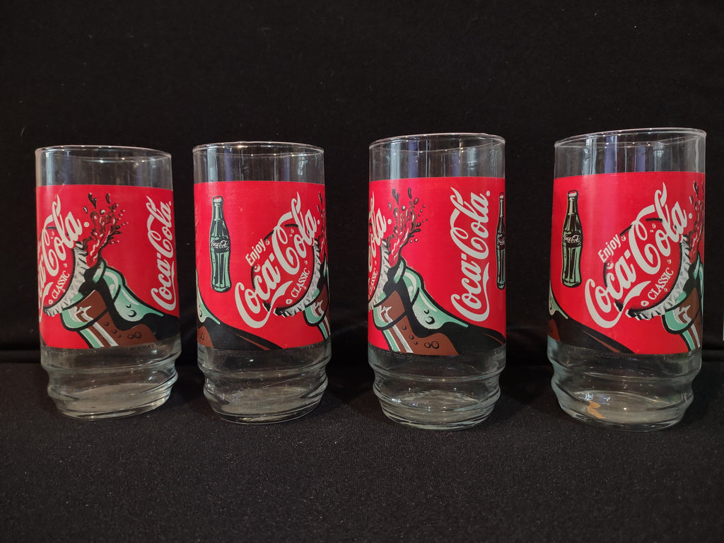 Vintage Enjoy Classic Coca-Cola Drinking Glass x 4 Red Design (lot 5413)