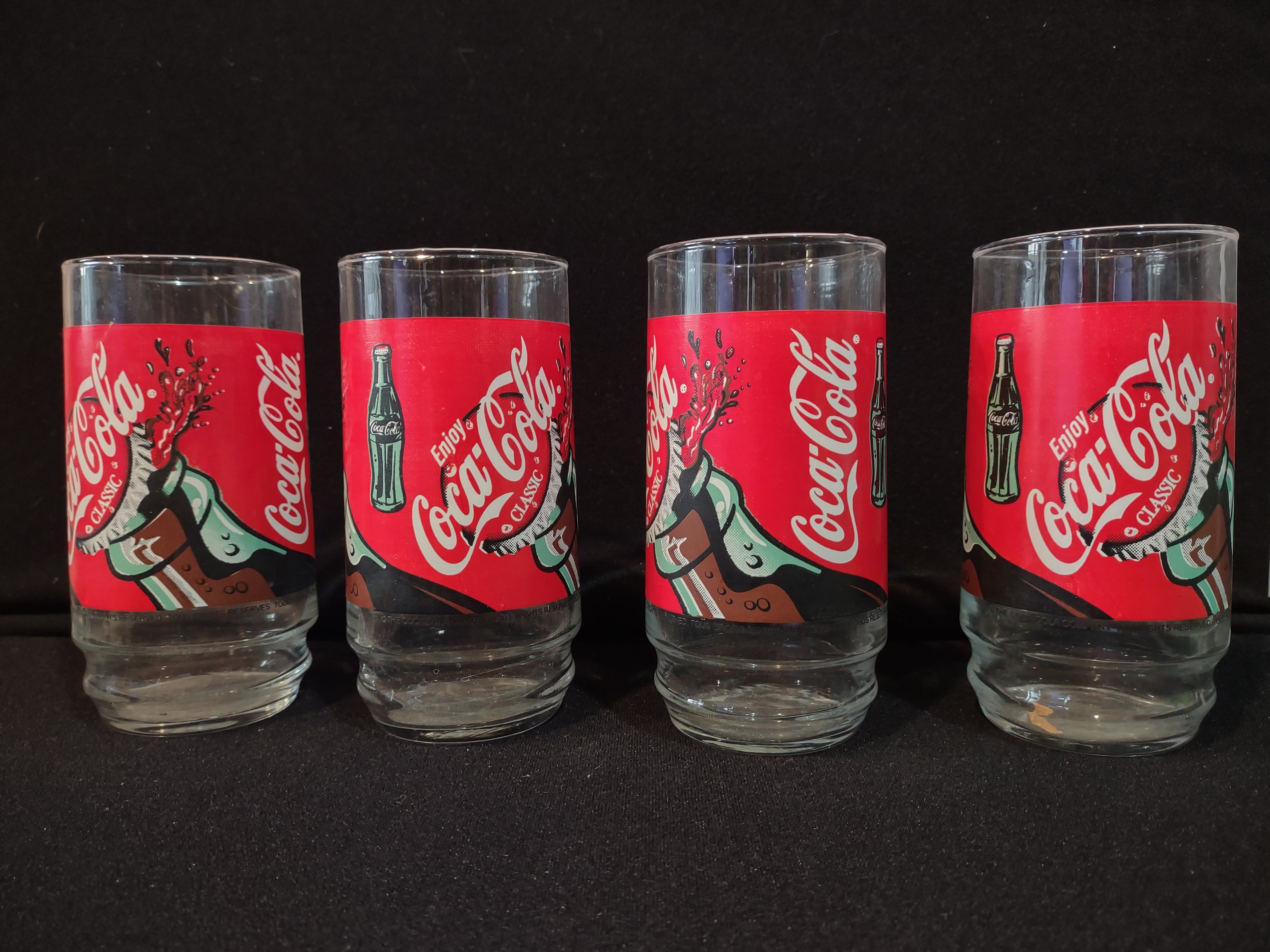 Vintage Enjoy Classic Coca-Cola Drinking Glass x 4 Red Design (lot 5413)