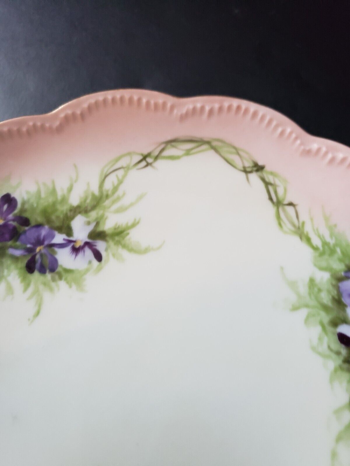 Haviland Limoges Raised Edge Pansy Trim Pink Dessert Plate (lot 648)