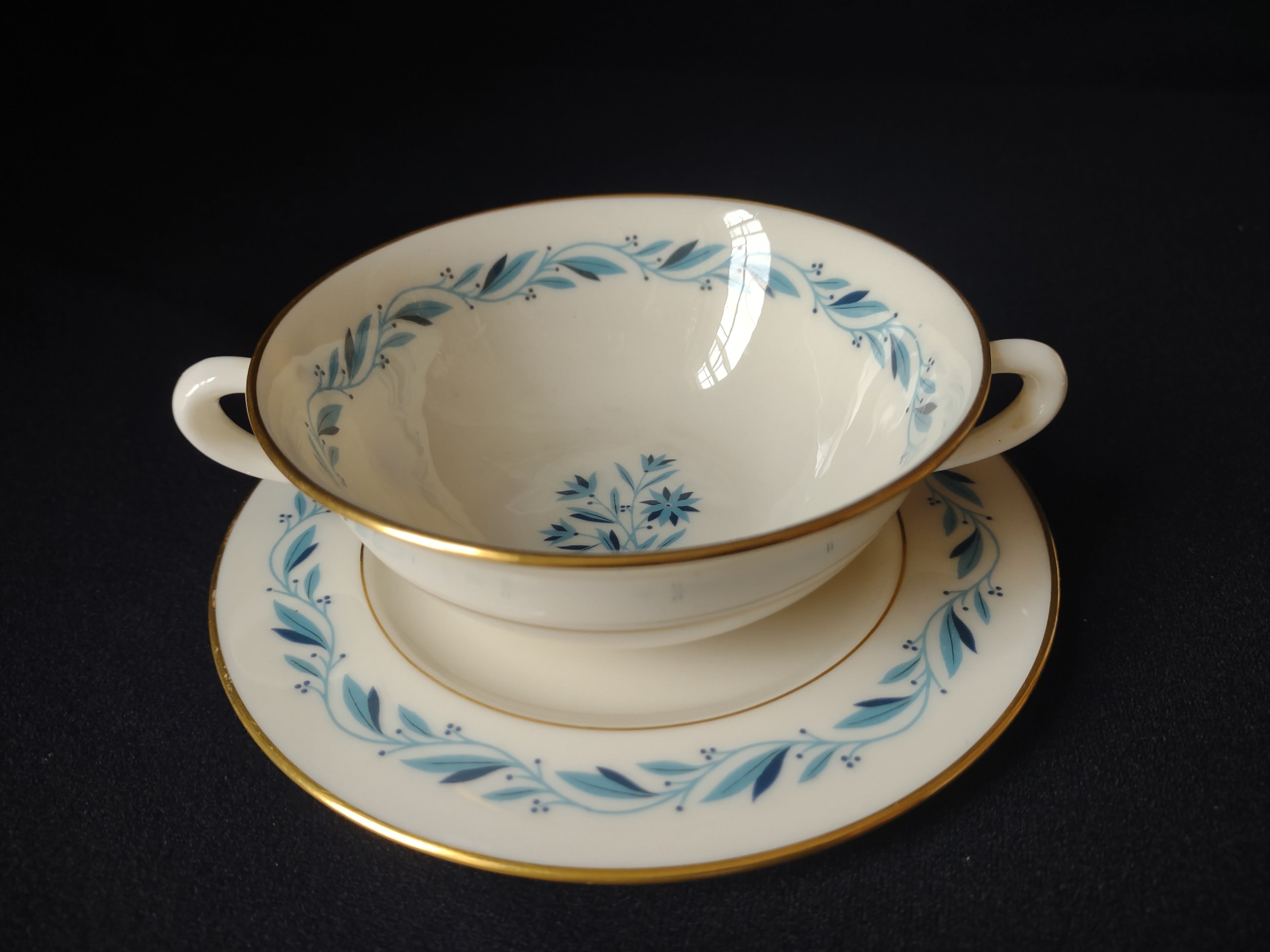 Vintage Lenox Bouillon Soup 2-handle Cup with Liner Blue Ridge (lot 1787)