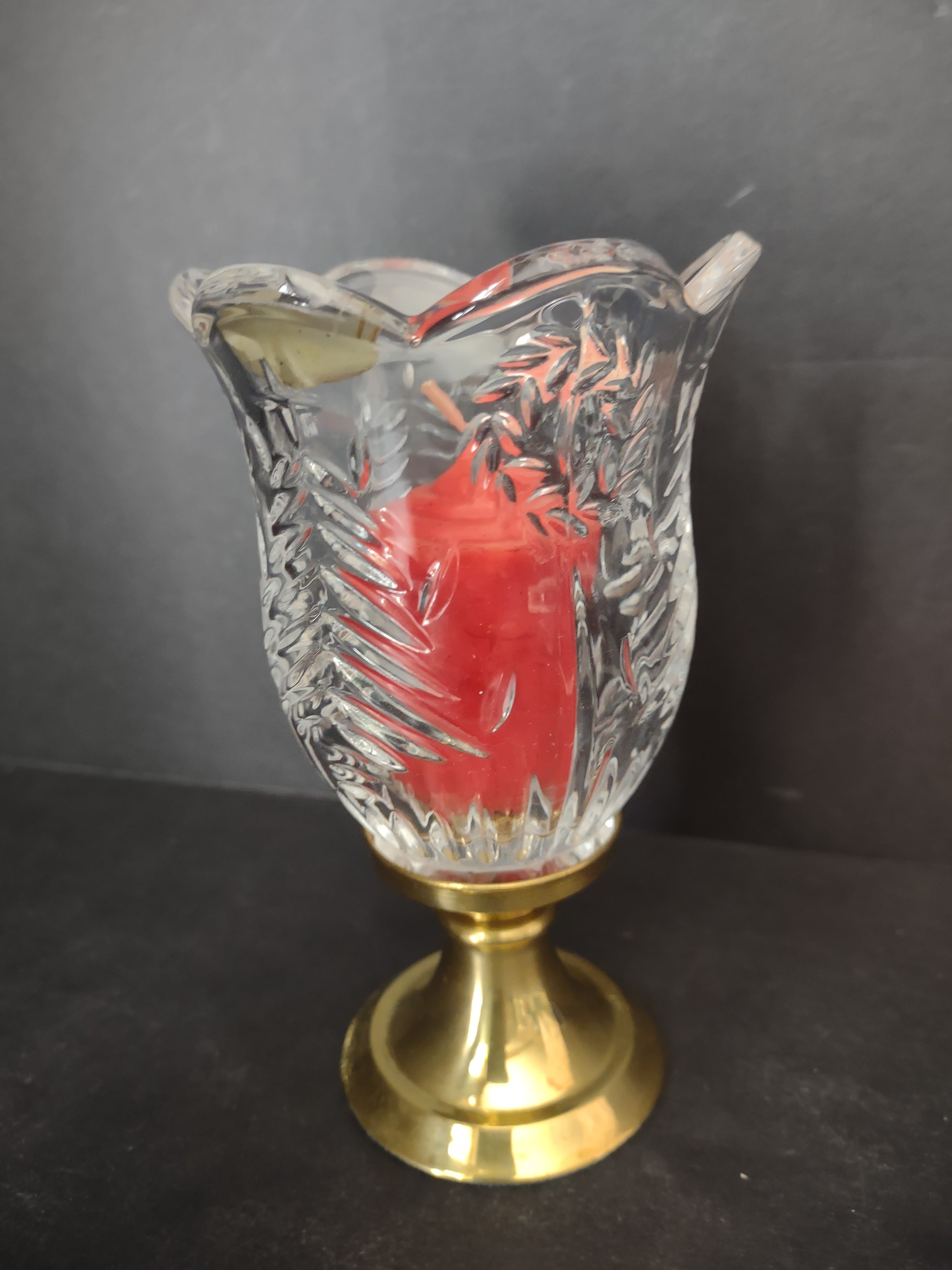Christmas Hurricane Mini Candle Holder Crystal Brass Base (lot 2723c)