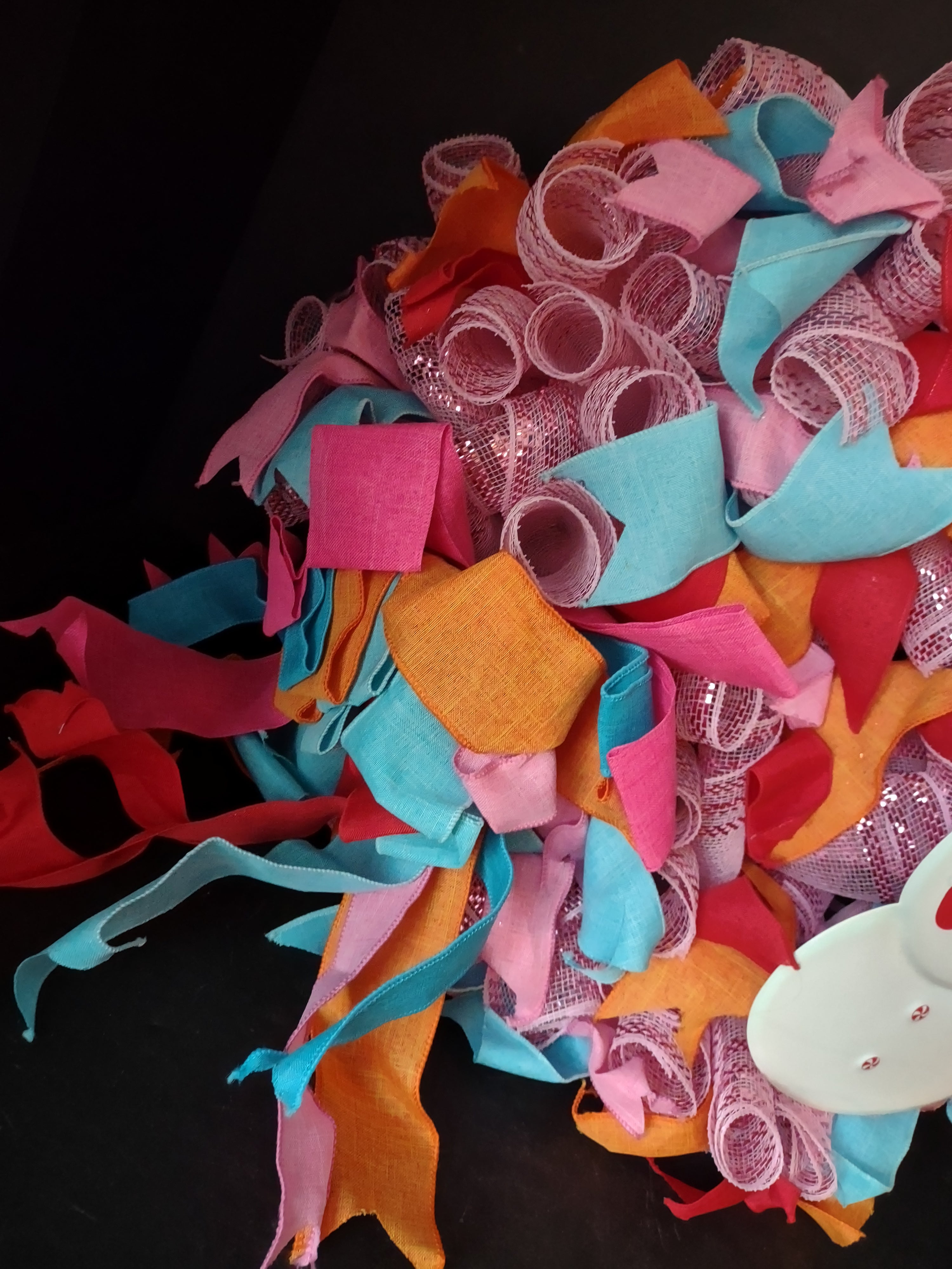 Handmade Christmas Wreath 24" Pink Orange Blue Ribbon Sparkly Snowman (lot 1291)