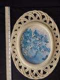 Vintage Burwood Faux Bamboo Blue Floral Pictures 17 X 12.5 Set Of 2 (Lot 3873)