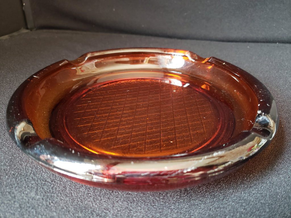 Vintage Amber Glass MCM Ashtray 8" (lot 2148d)