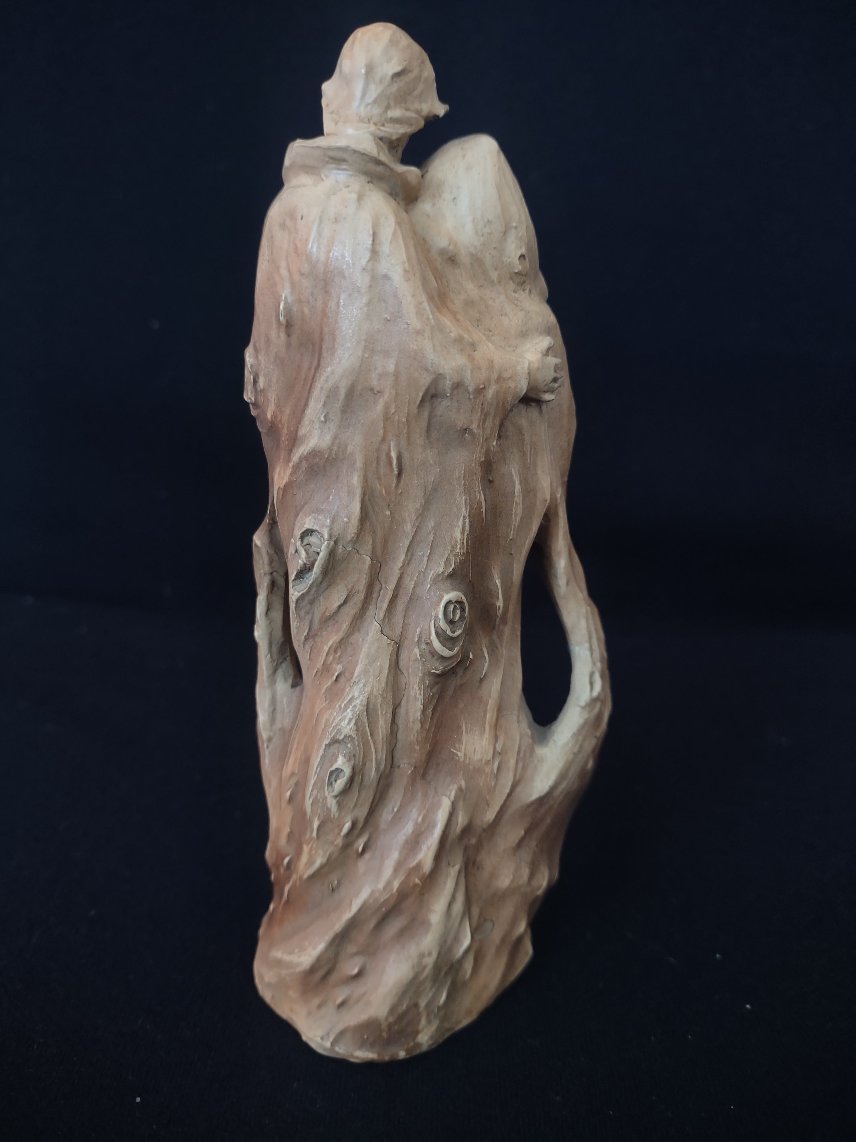 Vintage Christmas Small Nativity Wood Look Carving Mary Joseph Baby (Lot 4555)