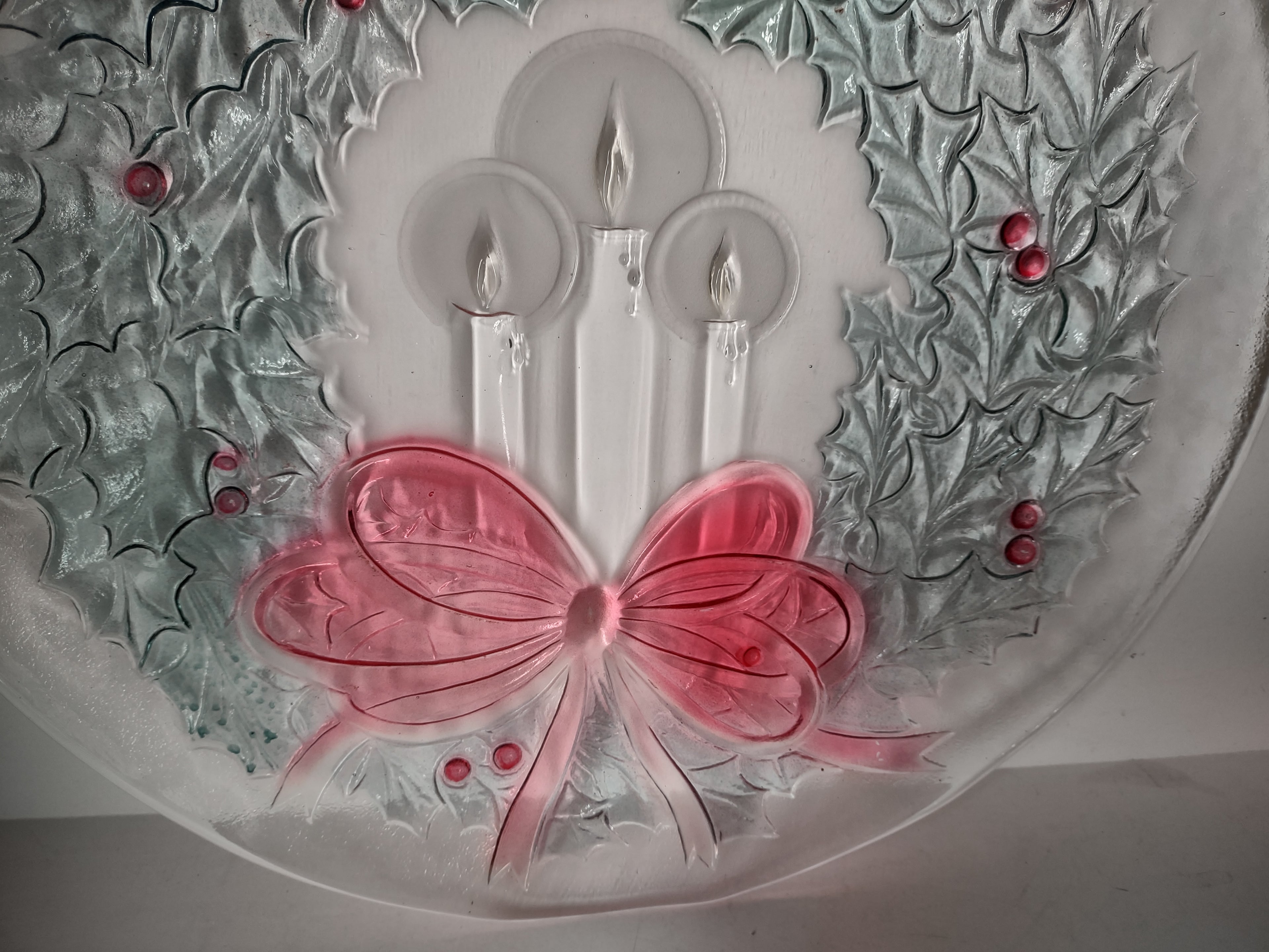 Christmas Wreath Candle Glass Plate Platter LE Smith 13" (lot 2786c)