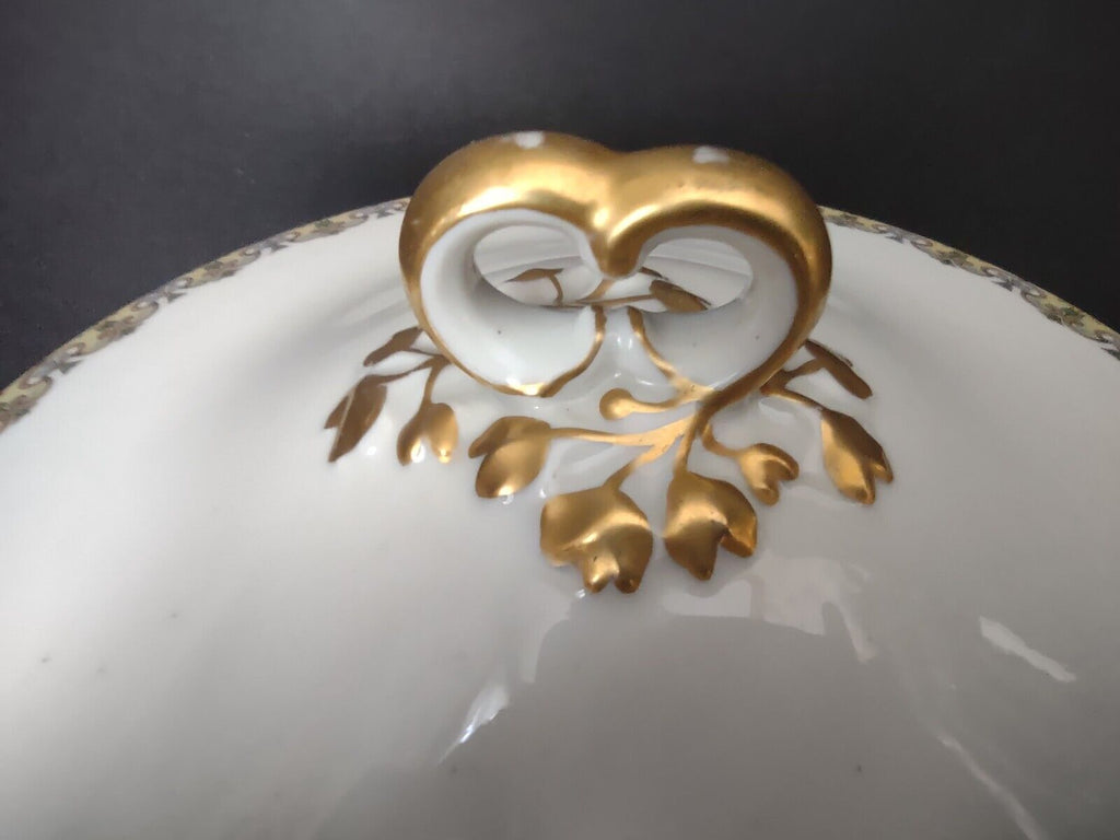 Wm Guerin France Limoges Round Soup Tureen Yellow Gold Trim (lot 532)