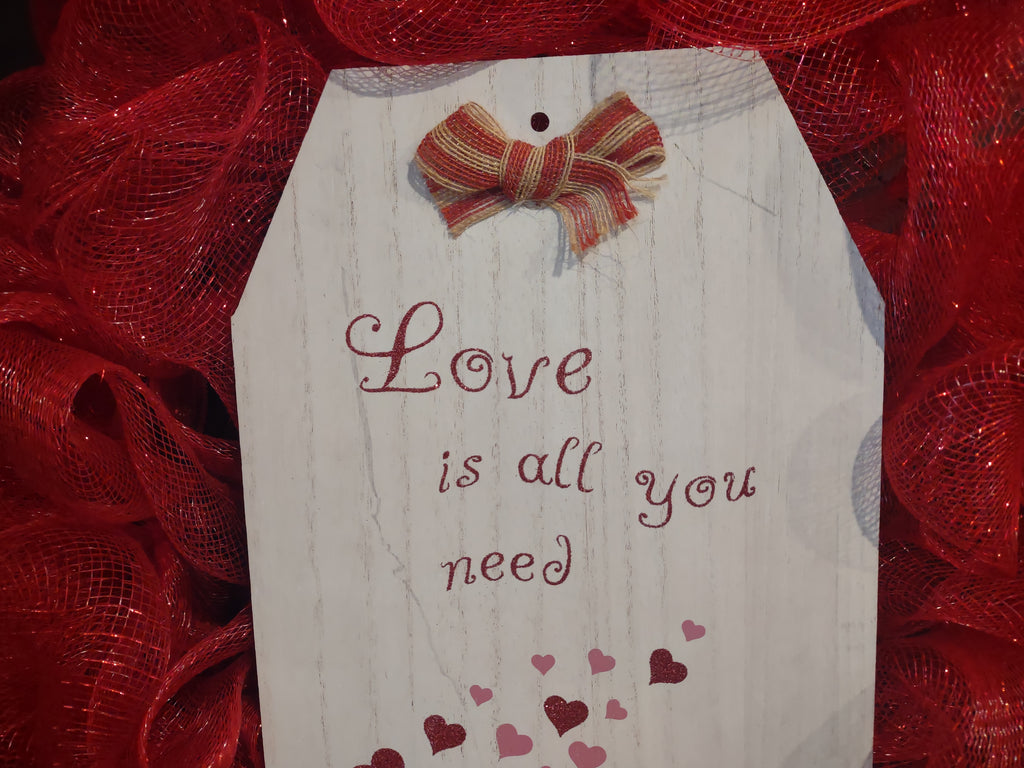 Valentines Day Red Truck Mesh Ribbon Wreath 22" (lot 1386)