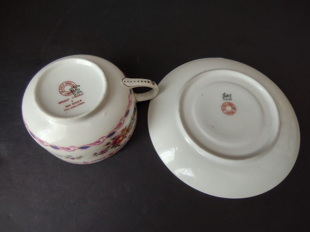 GDA Limoges France Wright Tyndale Van Roden 4 x Teacup & Saucer Pink (lot 739)
