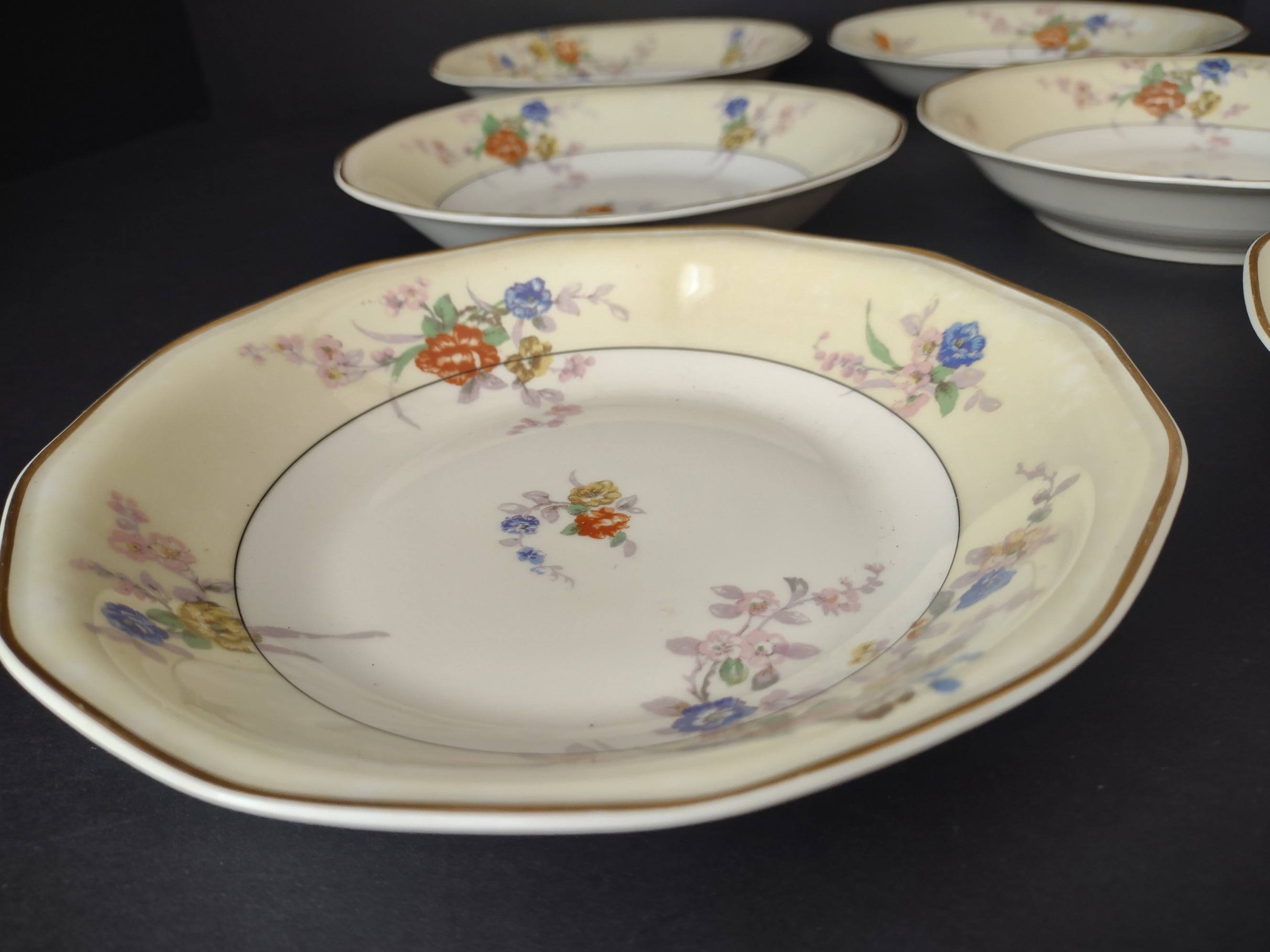 Haviland Limoges Yellow Jewel 6 x Cream Soup Bowl Floral (lot 816)