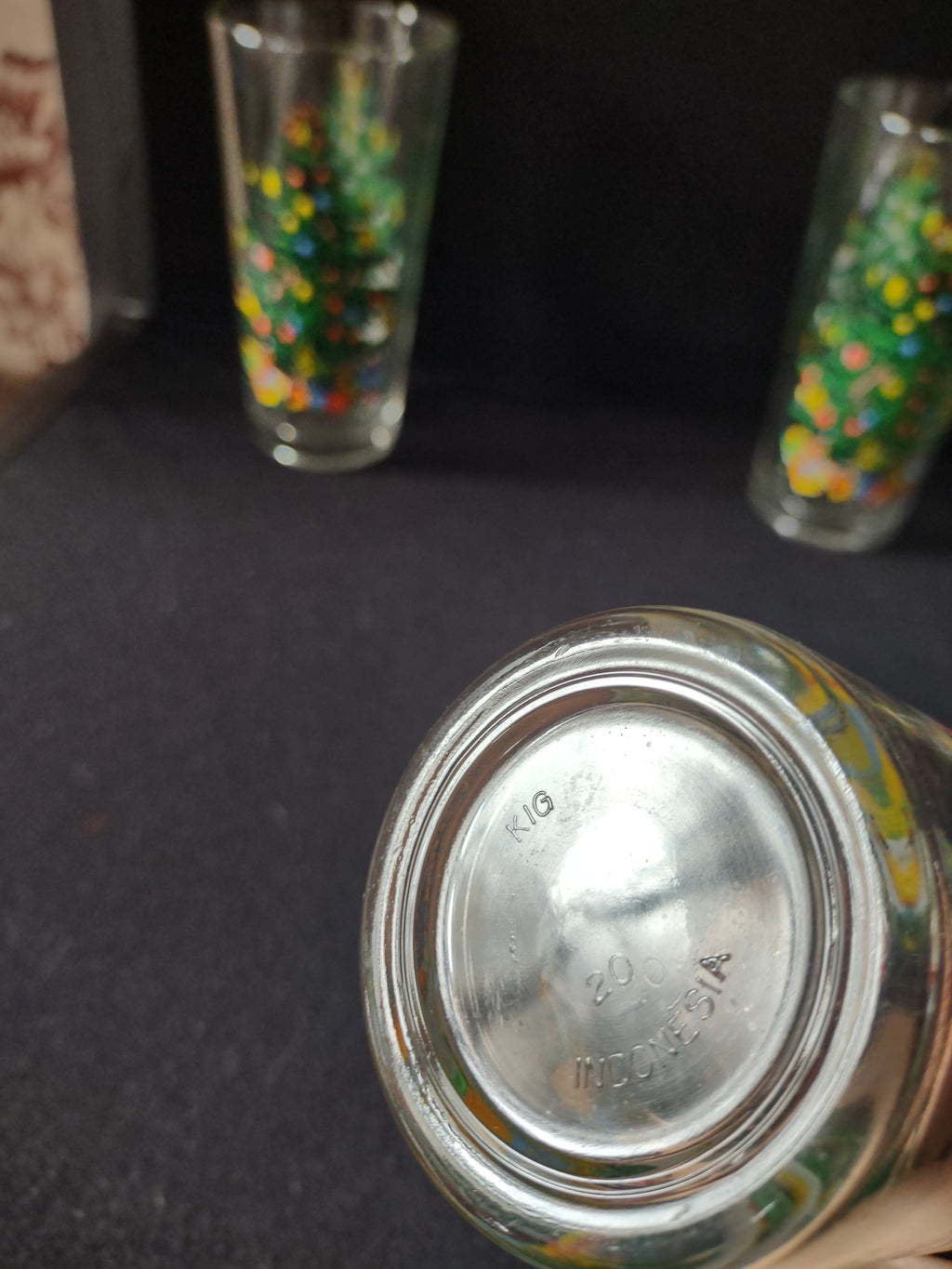 Vintage Indonesia KIG Christmas Tree Tumbler x 4 Drinking Glass (lot 5235)