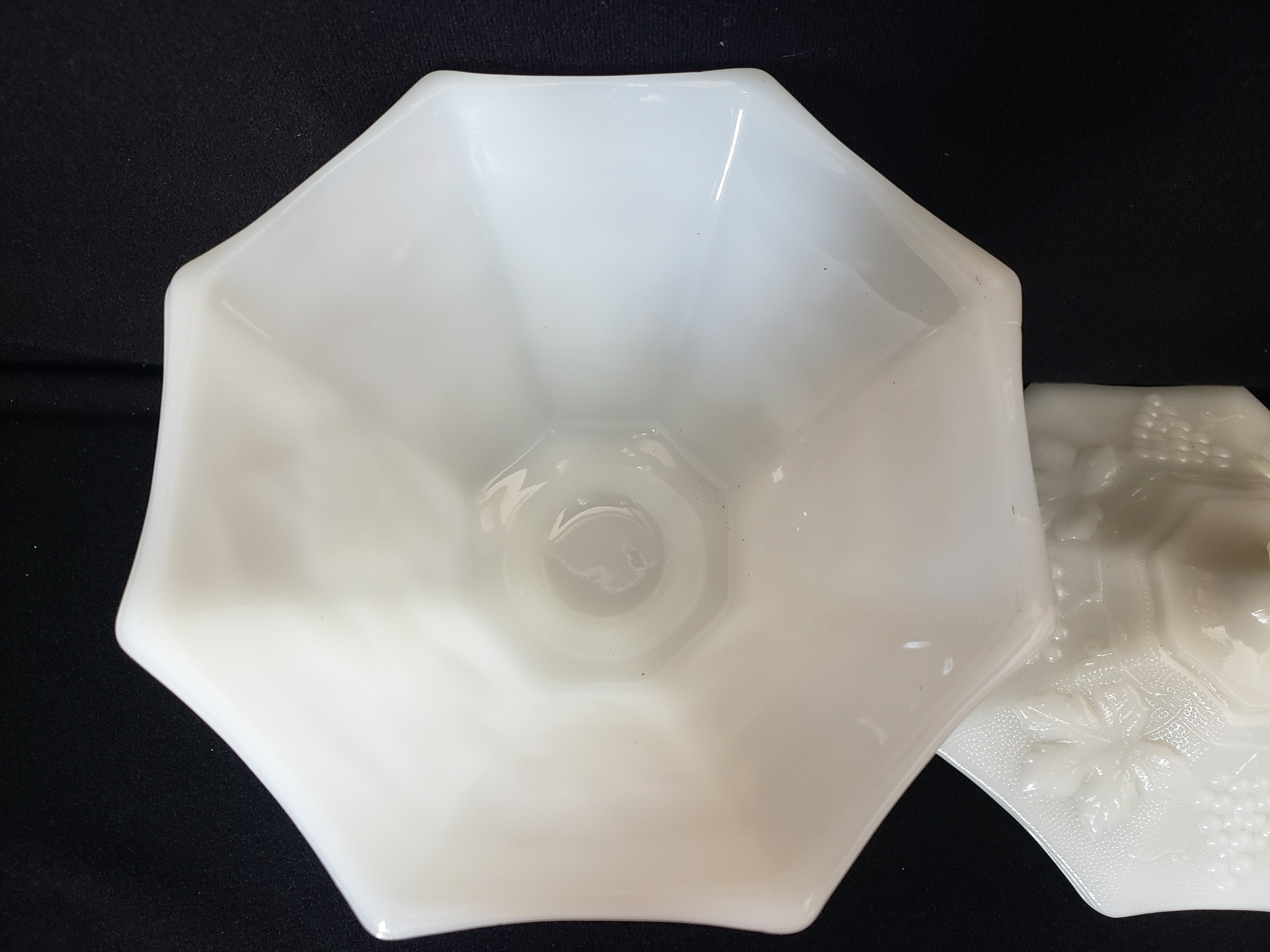 Vintage Milk Glass Candy Container Grape Design with Lid (lot 2219)