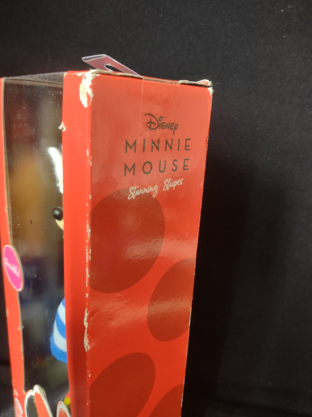 Vintage Poseable Disney Minnie Mouse Vinyl 8" Stripe Skirt WORN Box (lot 2588c)