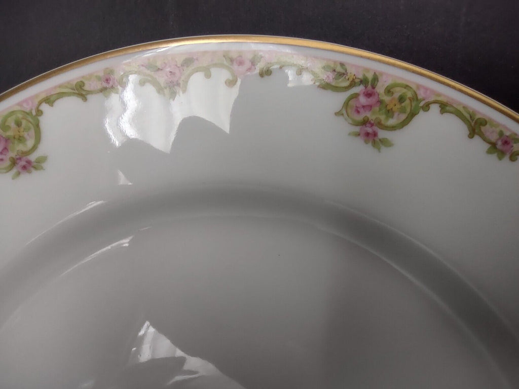 Haviland Limoges Gold Green & Pink Rose Trim Salad Luncheon White Plate (lot 685