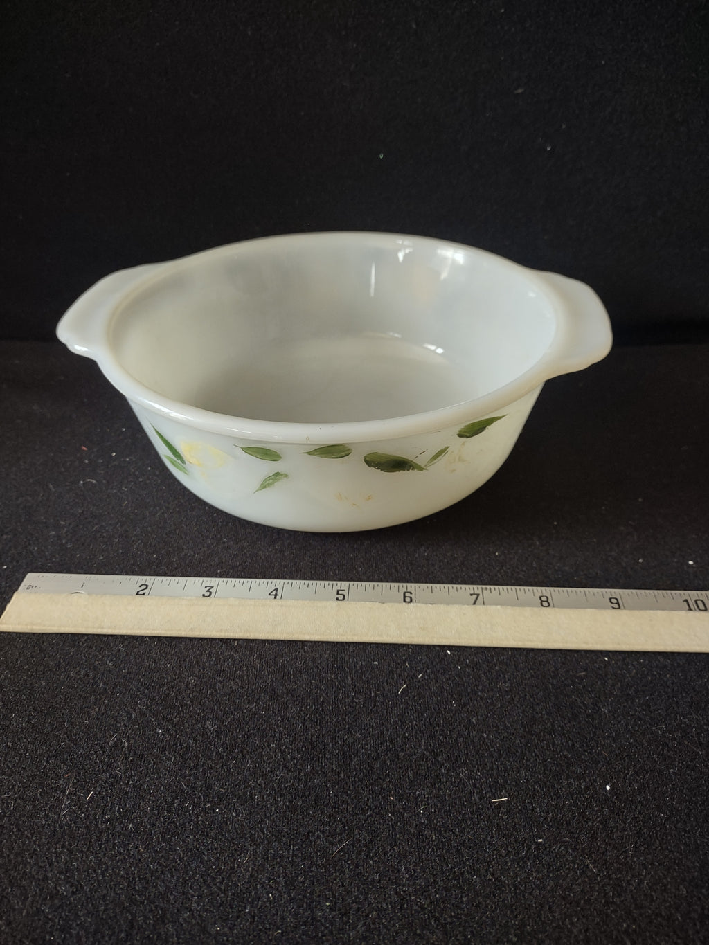 Vintage Fire King 2 Qt Casserole Meadow Green Gay Fad Leaf IMPERFECT (Lot 5134)