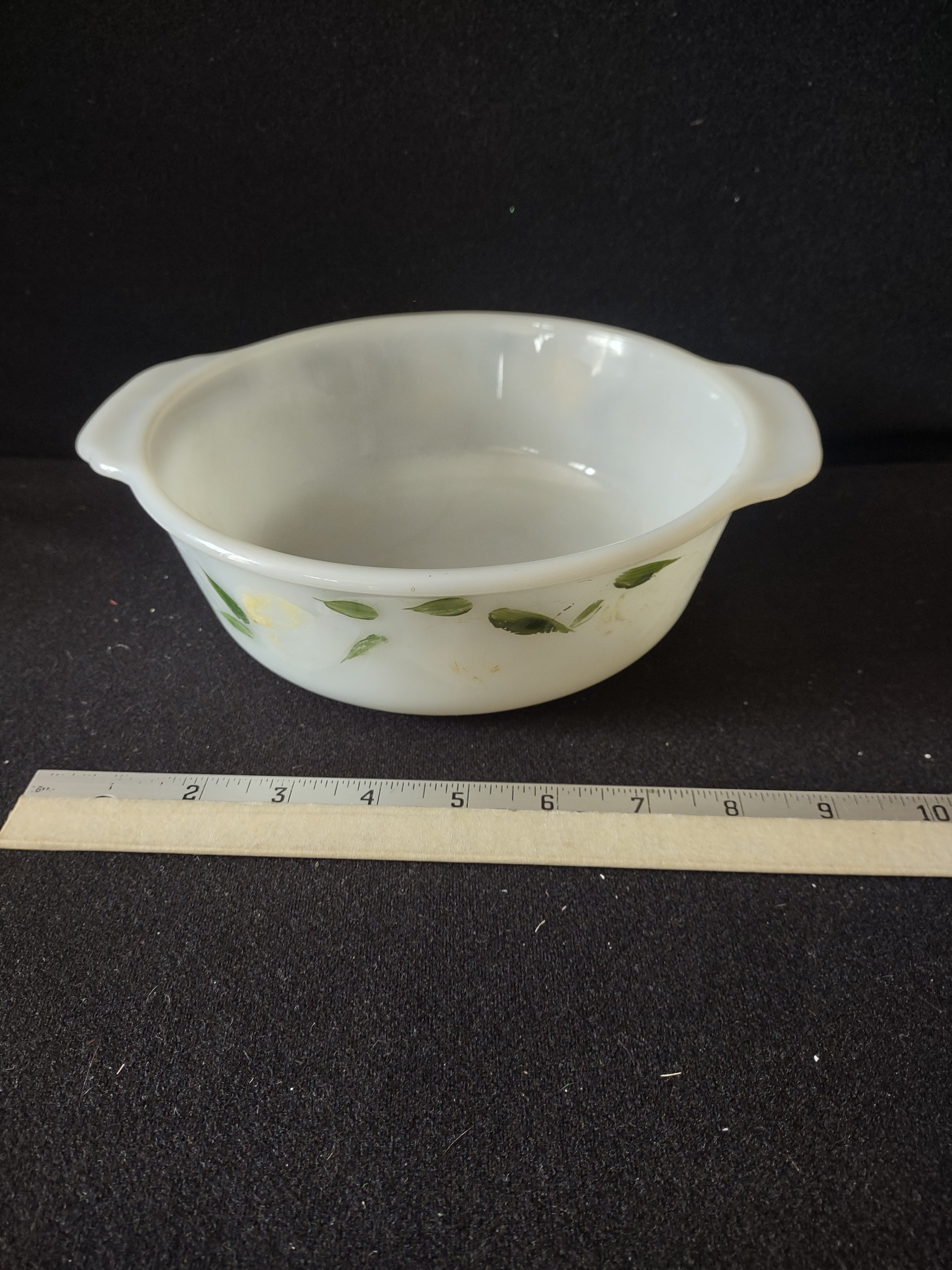 Vintage Fire King 2 Qt Casserole Meadow Green Gay Fad Leaf IMPERFECT (Lot 5134)