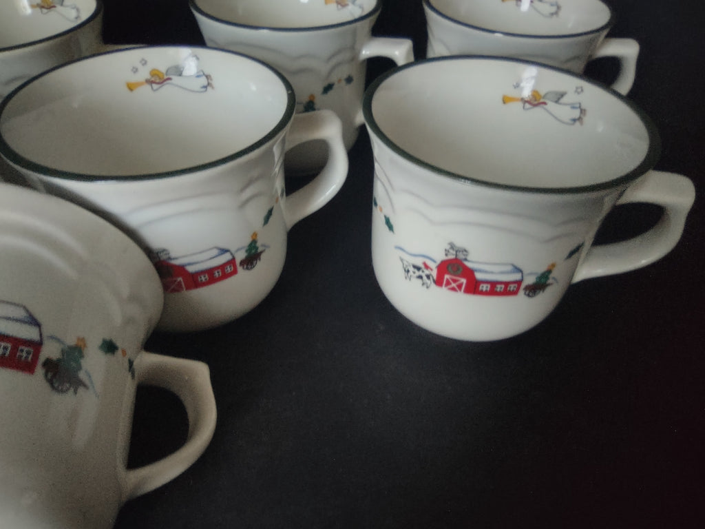 Pfaltzgraff Christmas Snow Village 7 x Coffee Cup Mug Saucer (lot 1161)