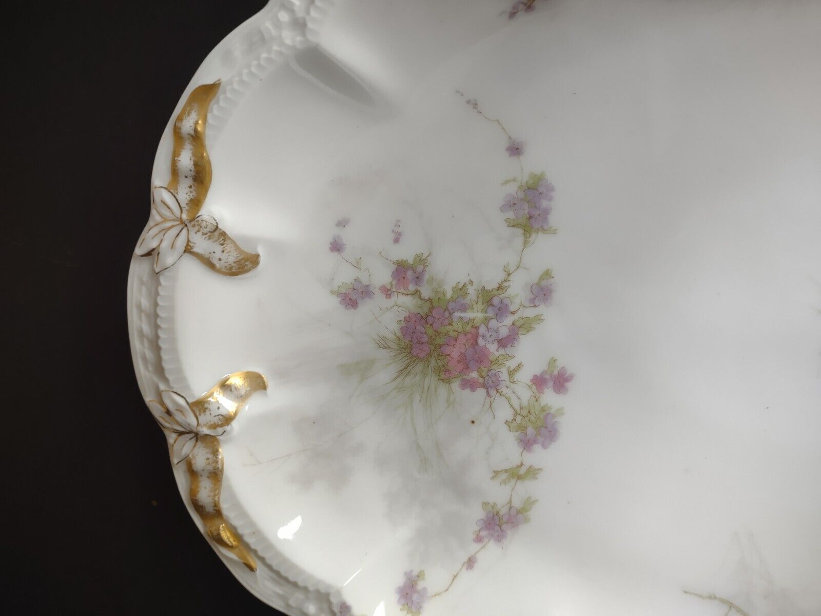 Haviland Limoges Gold Bows Purple Flowers Serving Platter 15-1/2" (lot 341)