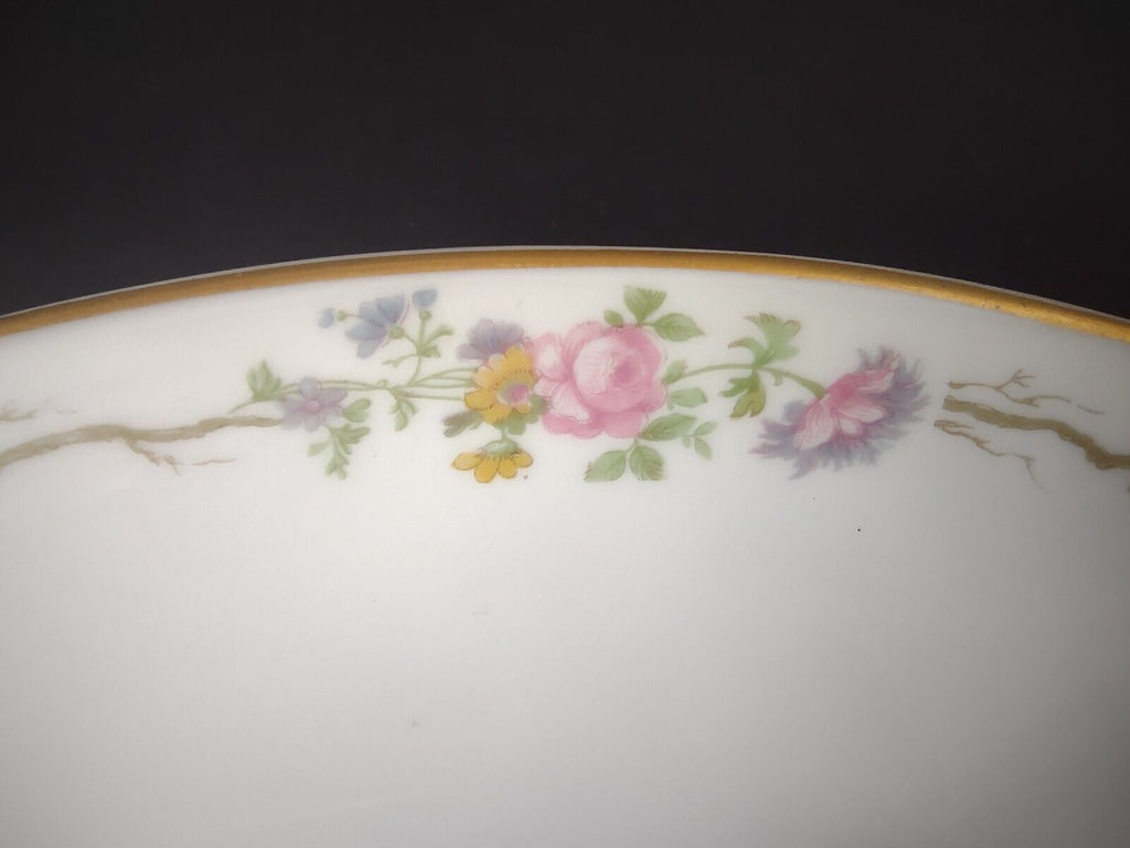 Vintage GDA Limoges Gold Trim Oval Serving Bowl Summer Flower Garland (lot 688)
