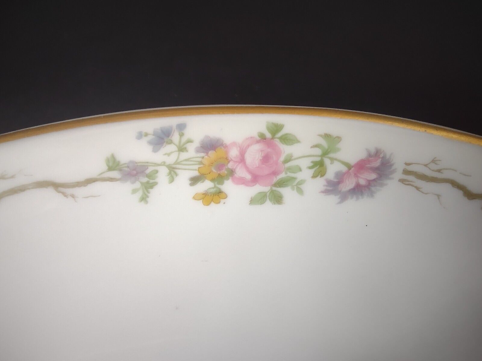 Vintage GDA Limoges Gold Trim Oval Serving Bowl Summer Flower Garland (lot 688)