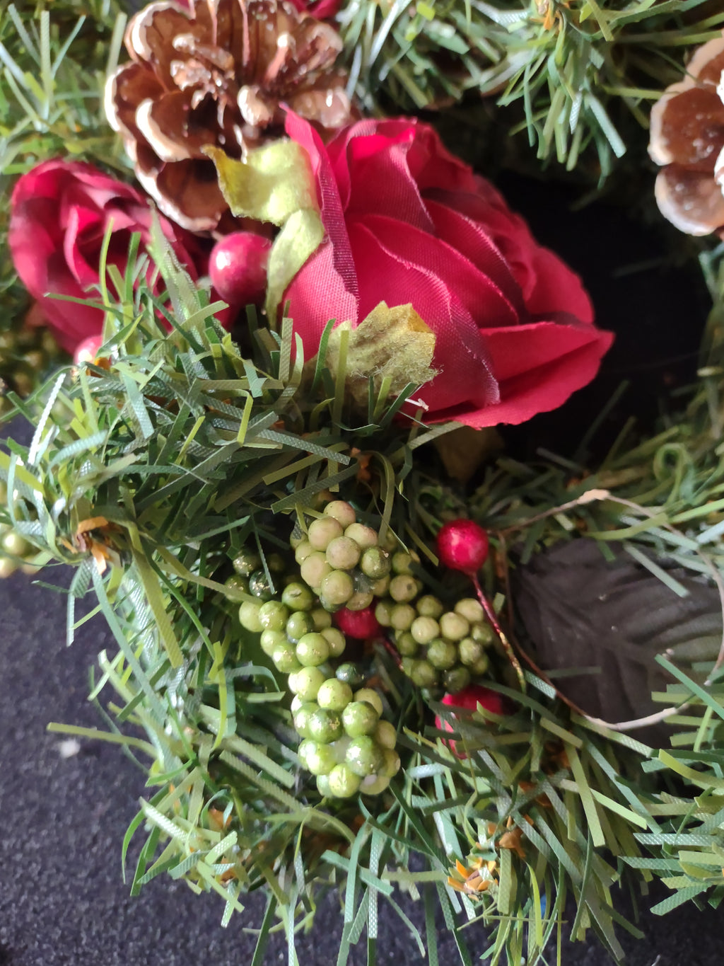 Vintage 2 Small 8" Wreath Pine Cones Roses Berries with 3" Center (Lot 4769)