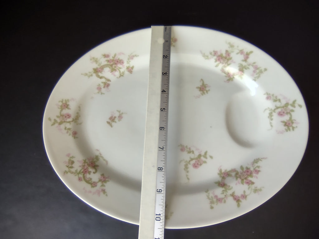 Haviland Limoges Oval Serving Platter 13-1/2" Pink Rose Green Ribbon (lot 888)