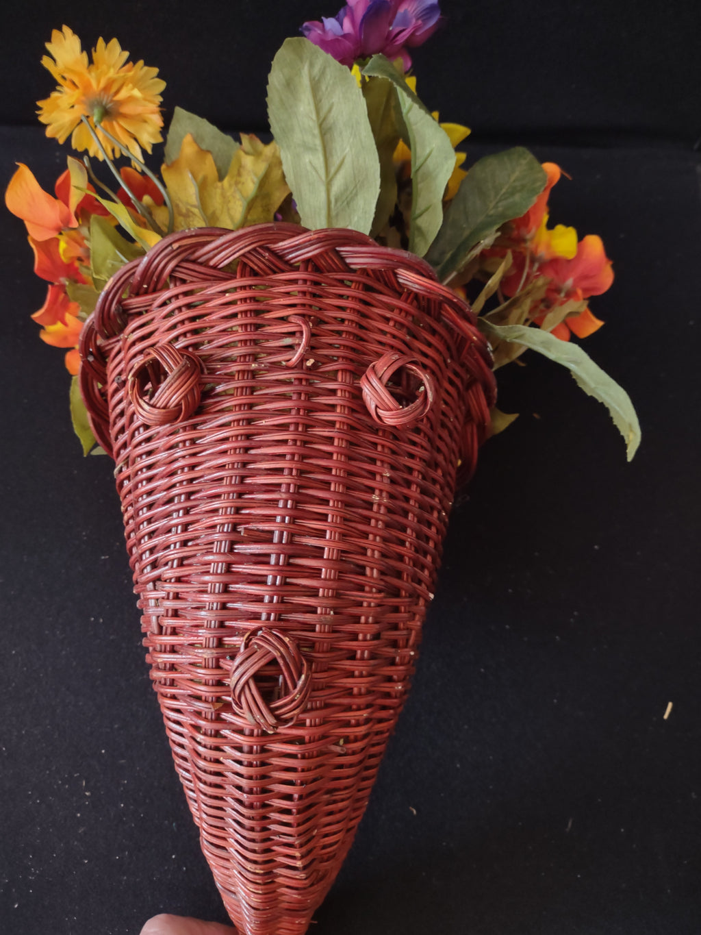 Thanksgiving/Fall Wicker Cornucopia With Artificial Flowers (Lot 3367)
