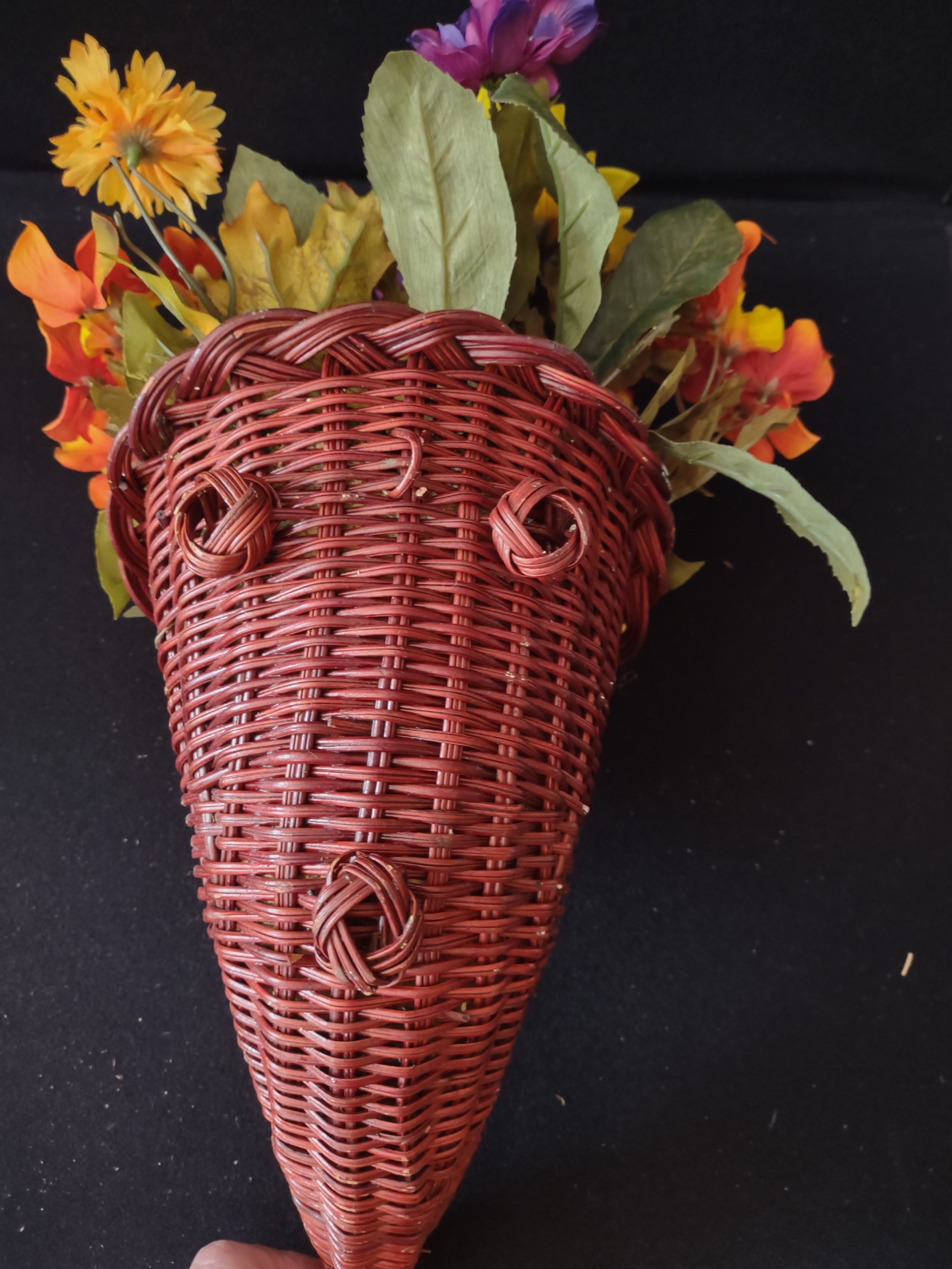 Thanksgiving/Fall Wicker Cornucopia With Artificial Flowers (Lot 3367)