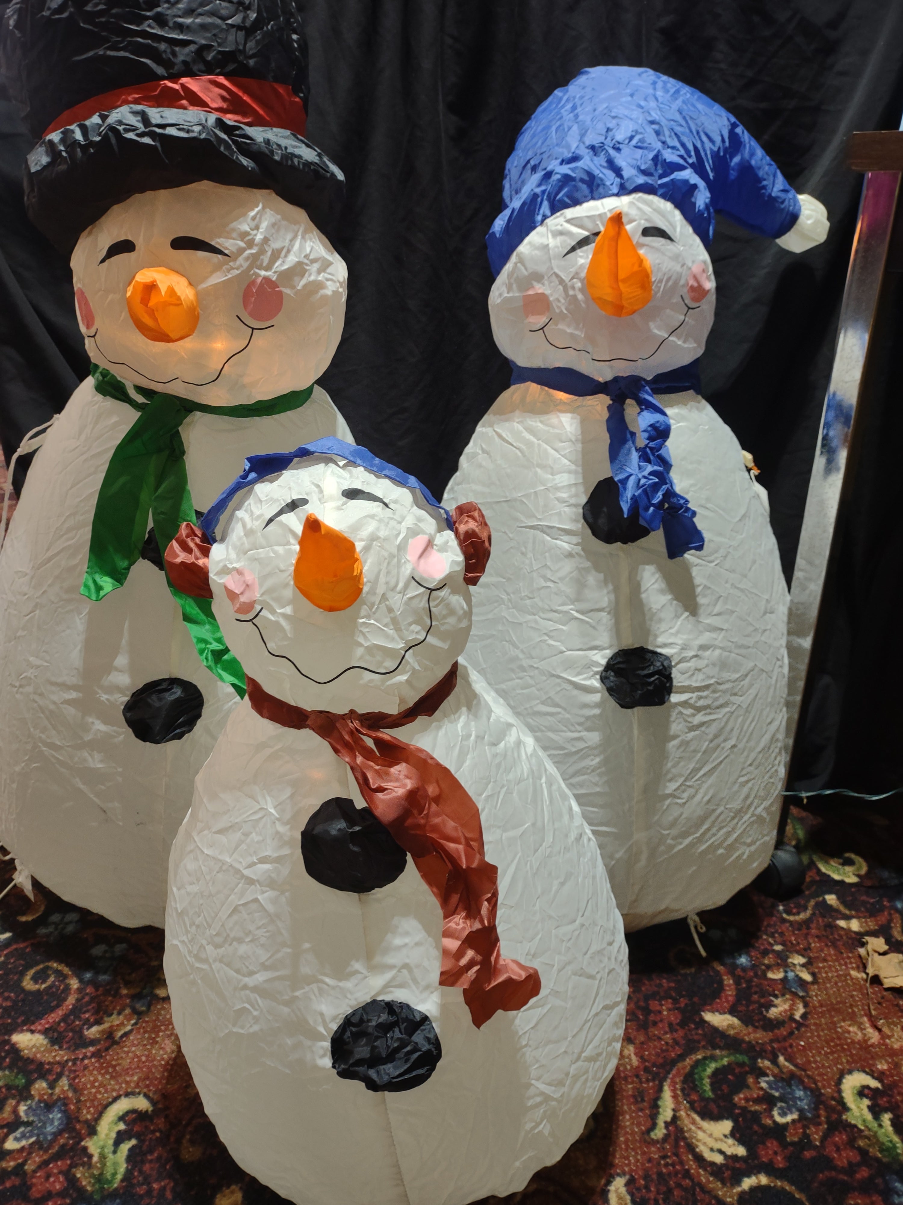 Vintage Christmas Snowman Family of 3 Inflatable NO Stakes 3 Ft (lot 3250j)